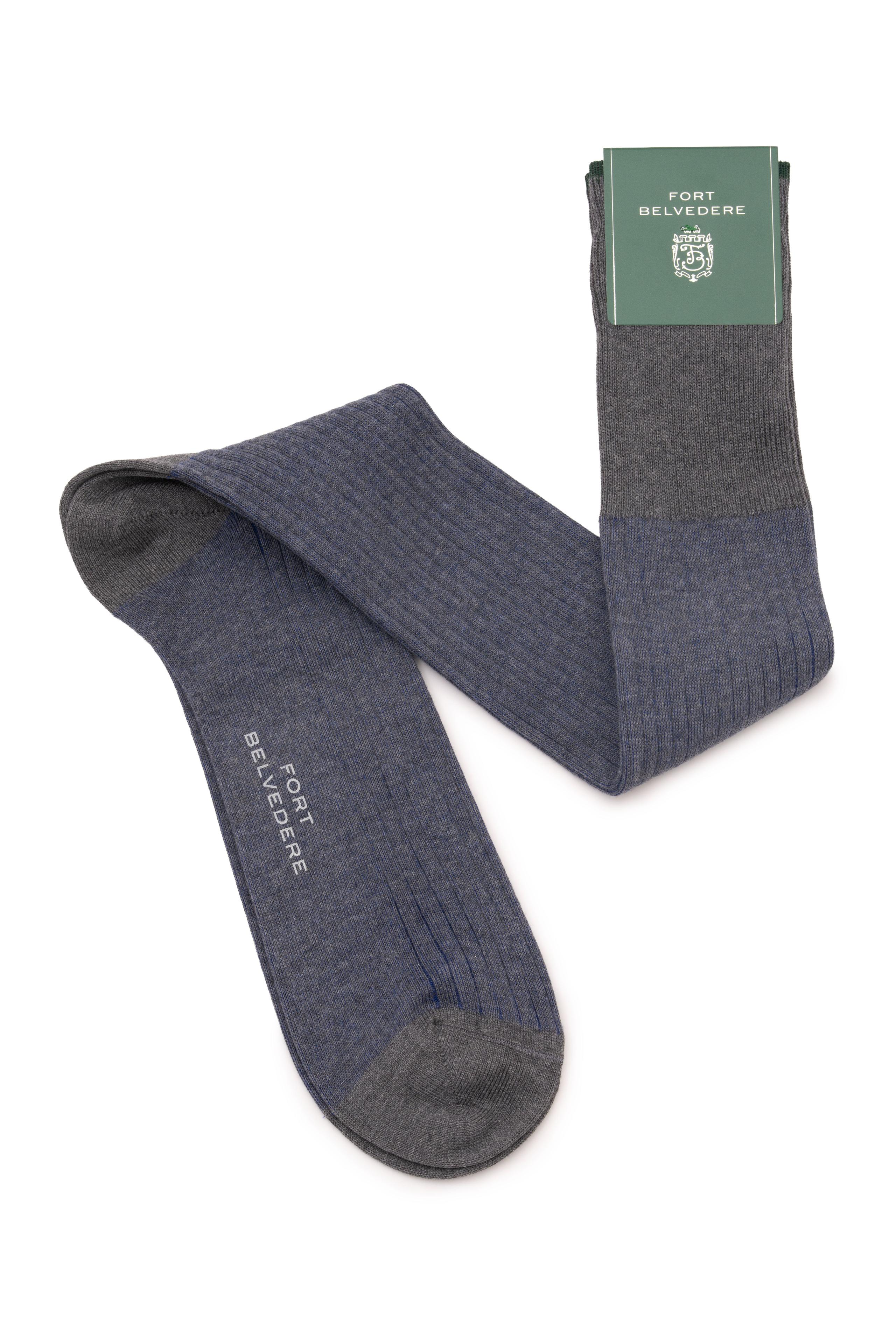 Gray & Blue Shadow Stripe Midweight Cotton Socks