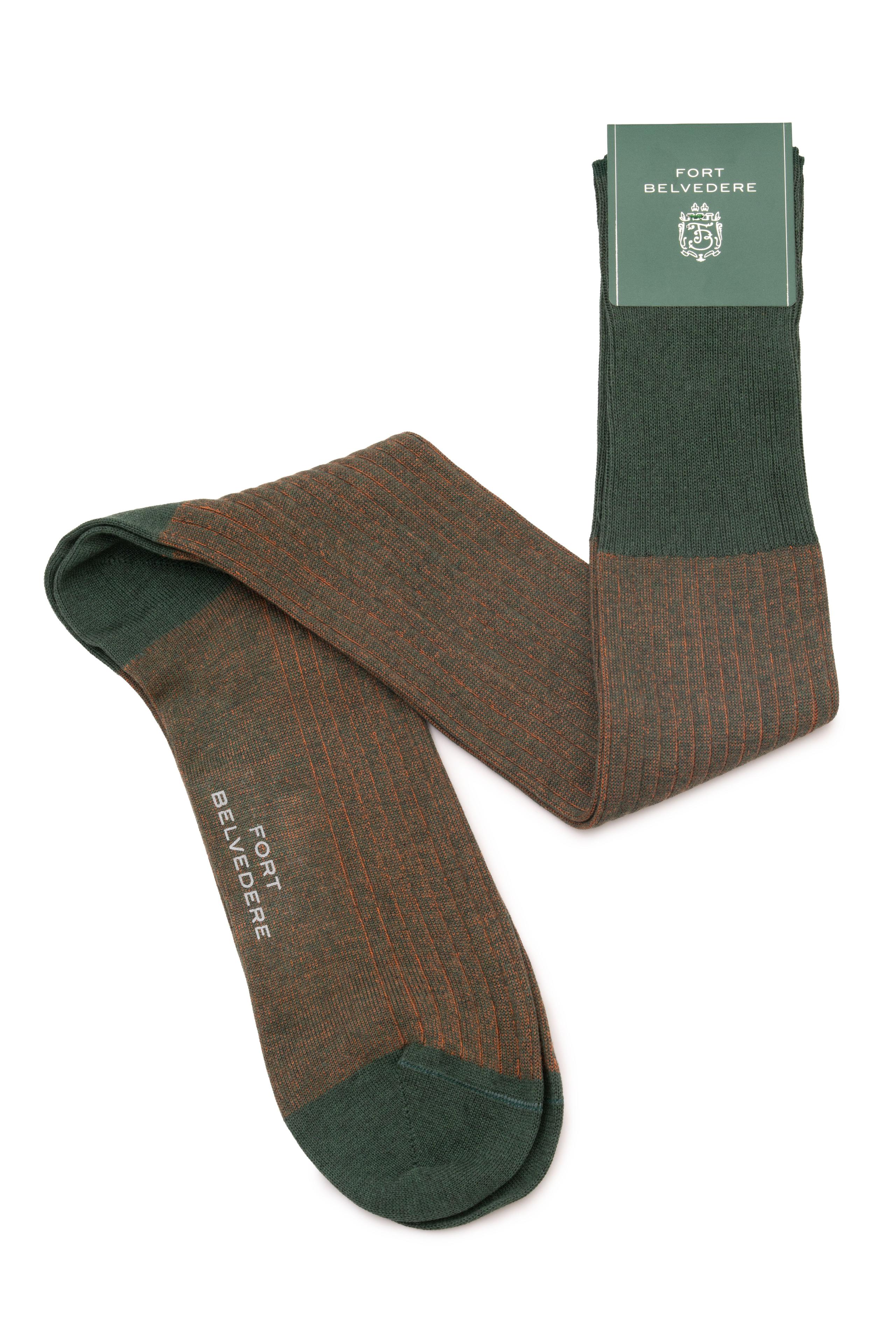 Dark Green & Orange Shadow Stripe Midweight Cotton Socks