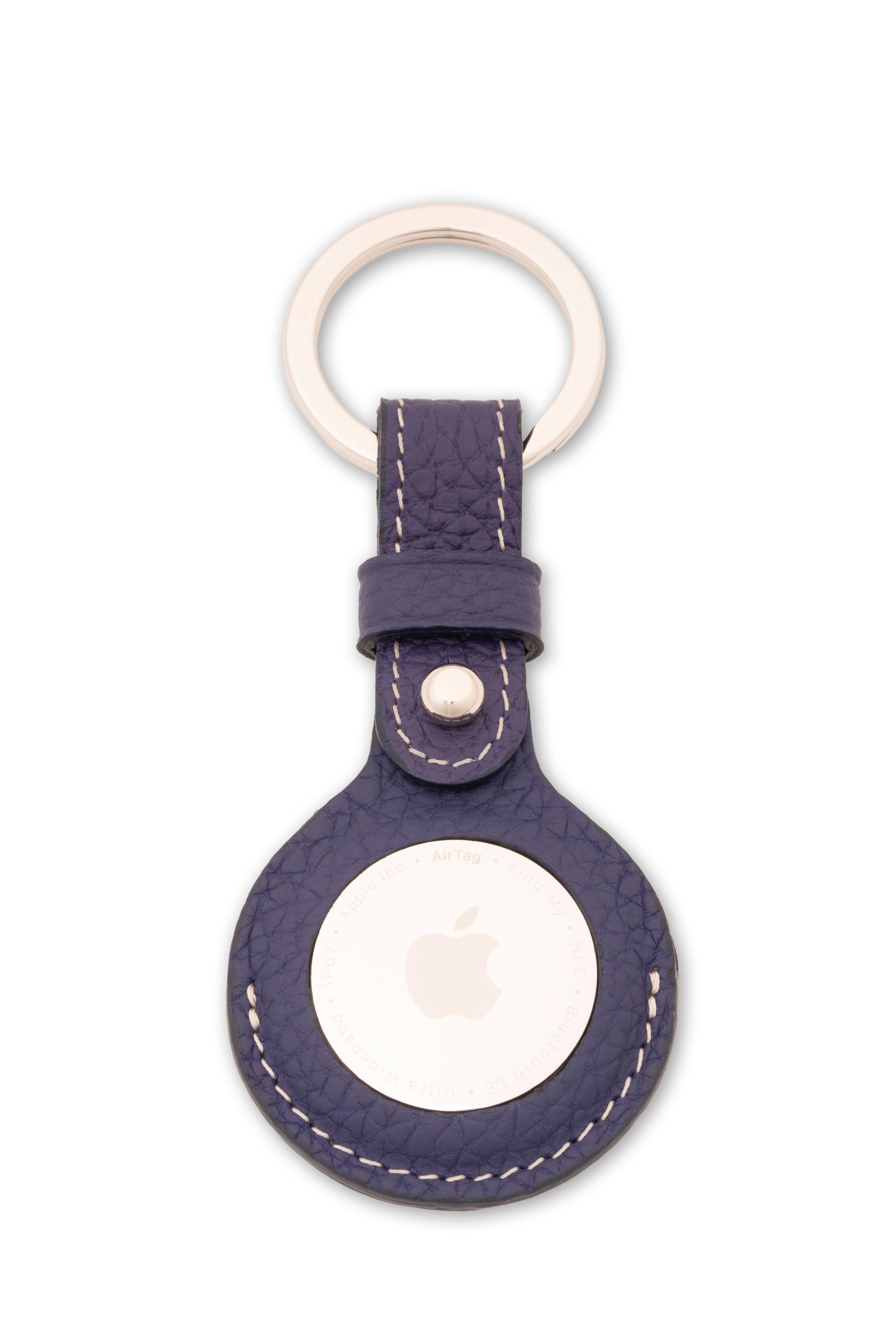 Indigo Blue Togo Calf Leather AirTag Key Ring