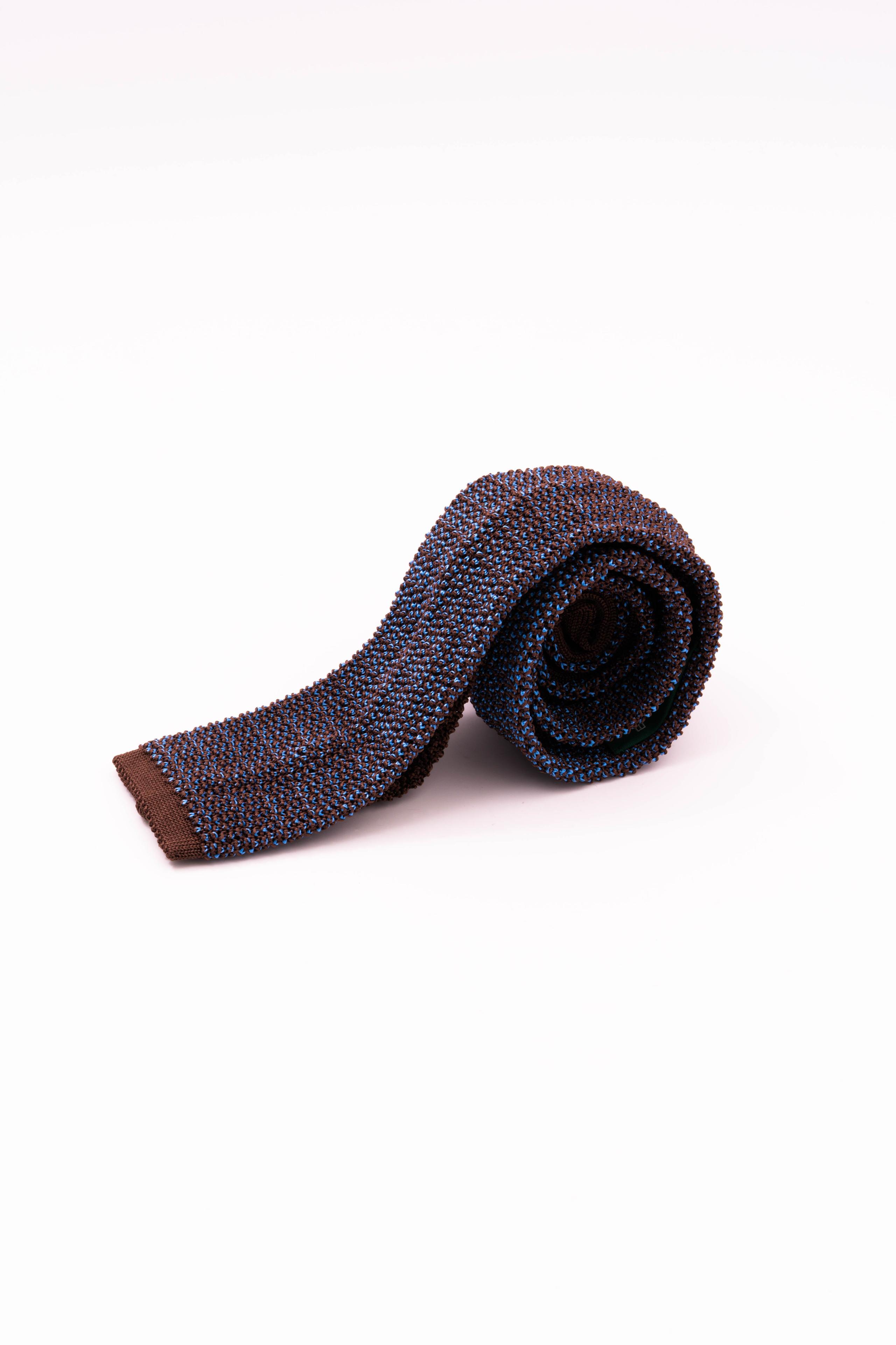 Light Blue & Brown Two-Tone Silk Knit Tie