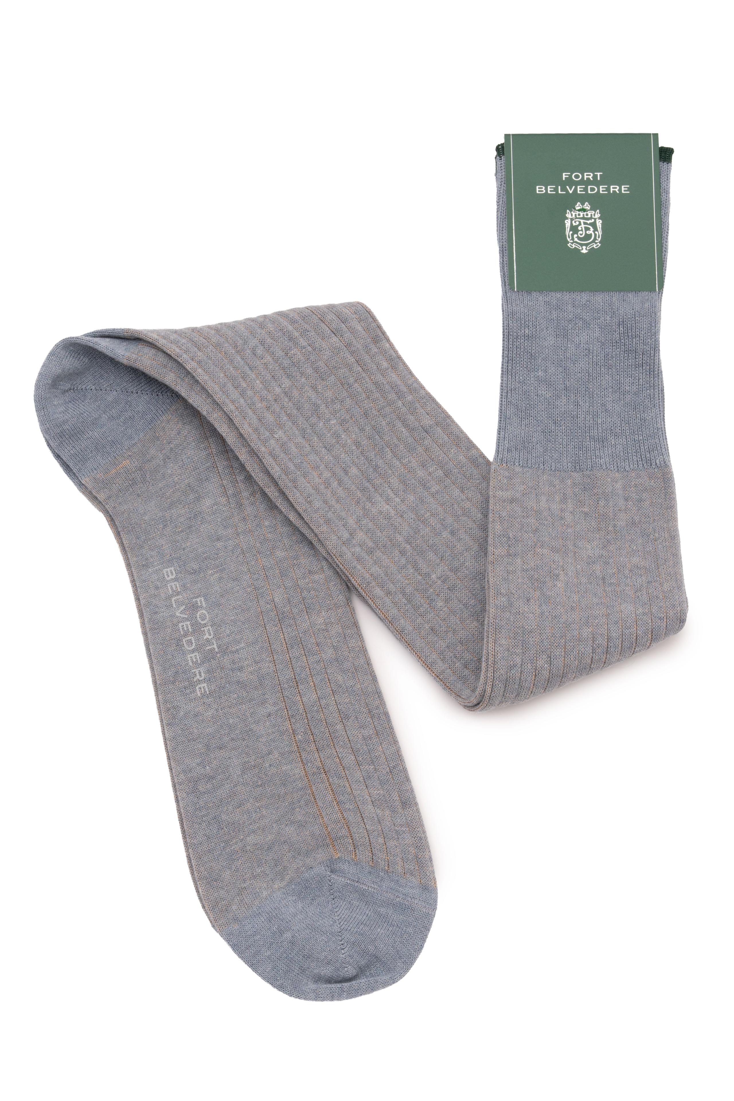 Light Gray & Beige Shadow Stripe Midweight Cotton Socks