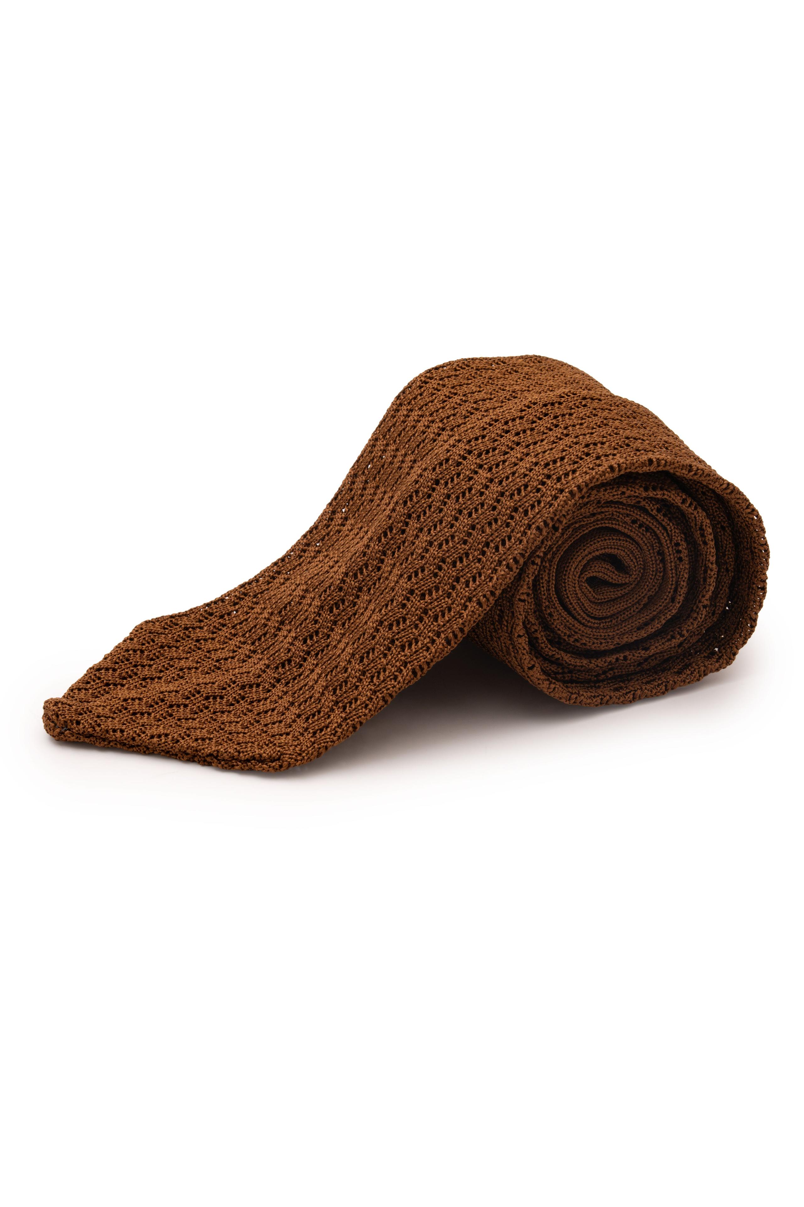 Light Havana Brown Zigzag Silk Knit Tie