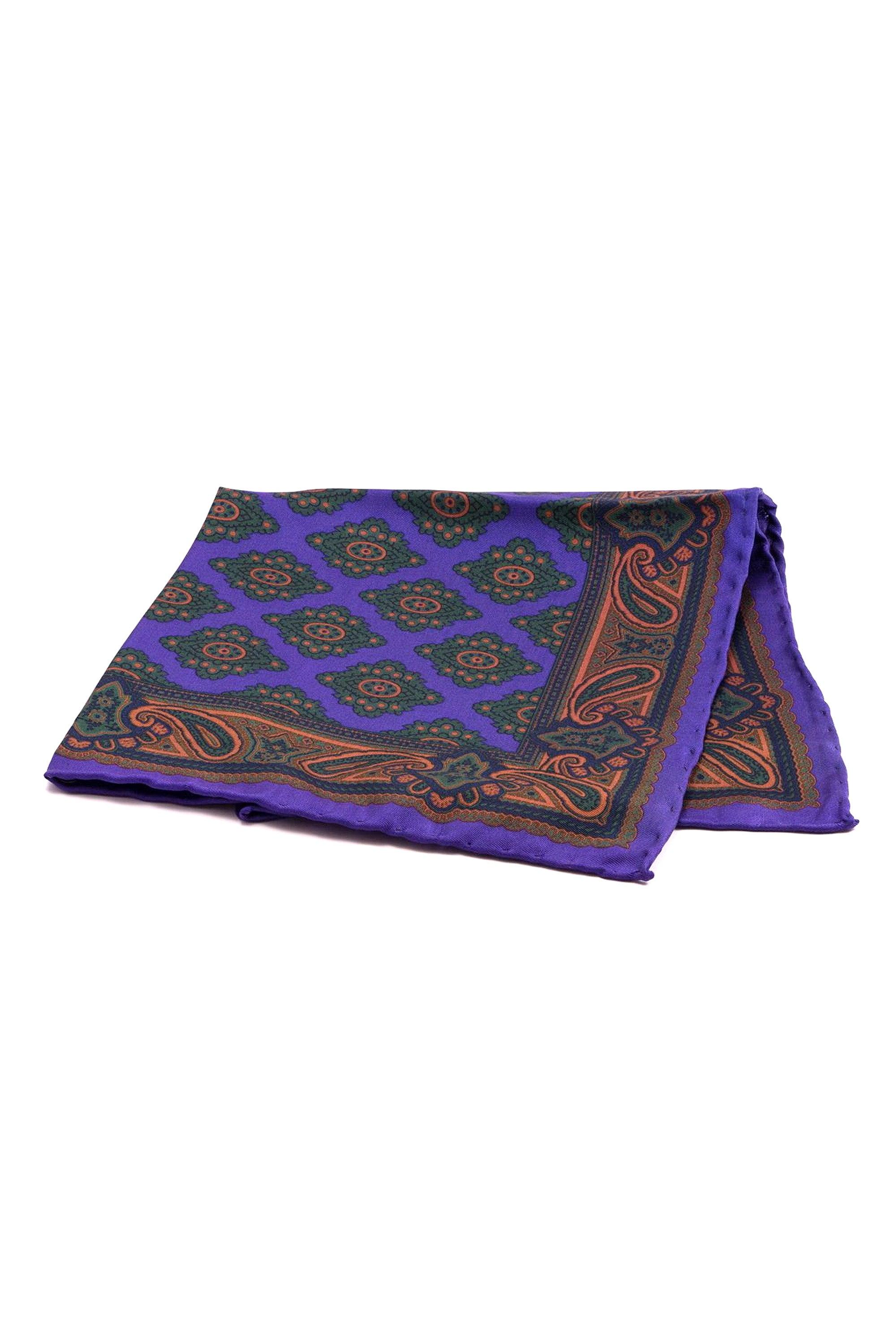 Purple Diamond & Paisley Madder Silk Pocket Square