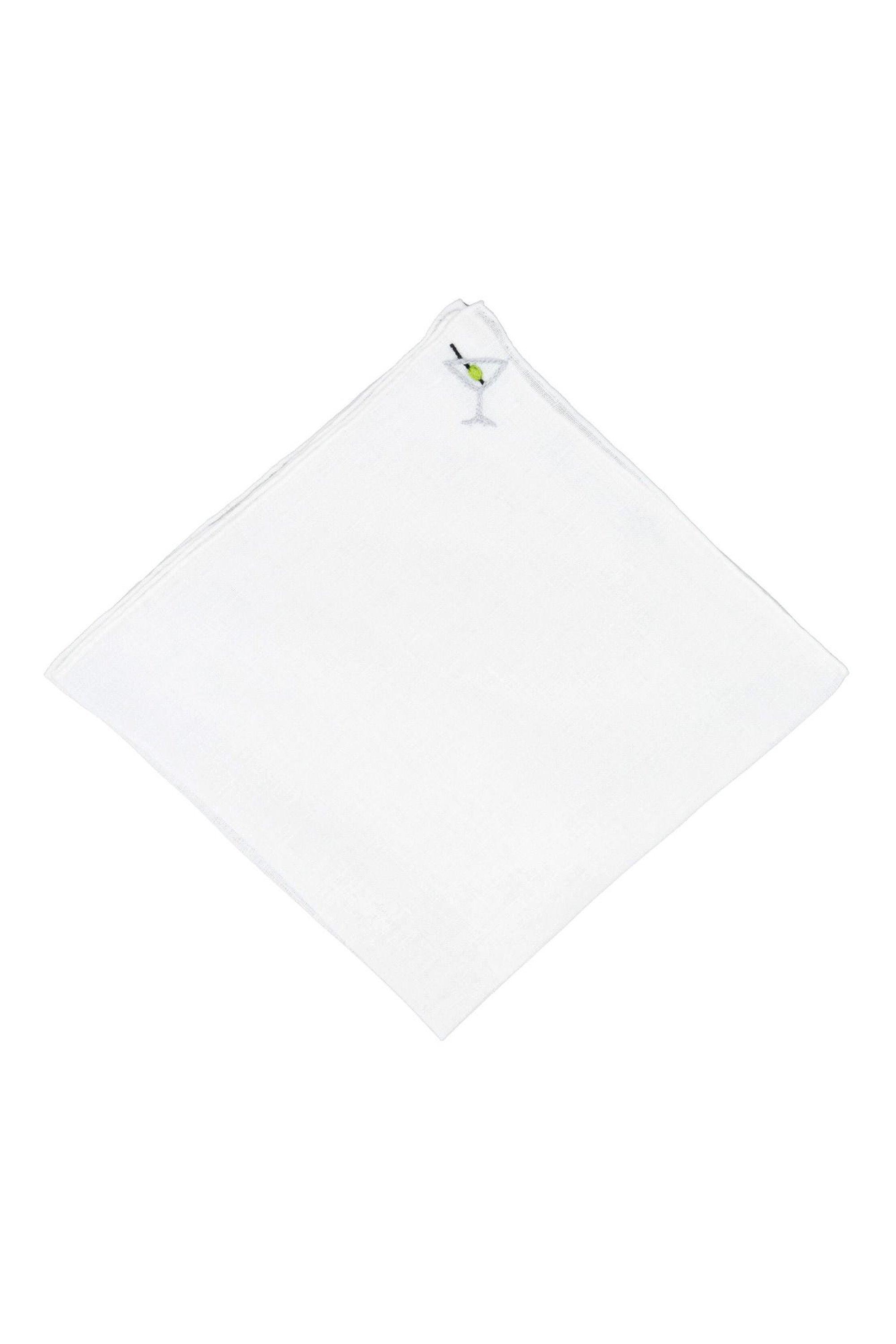Martini Cocktail Hand Embroidered Linen Pocket Square