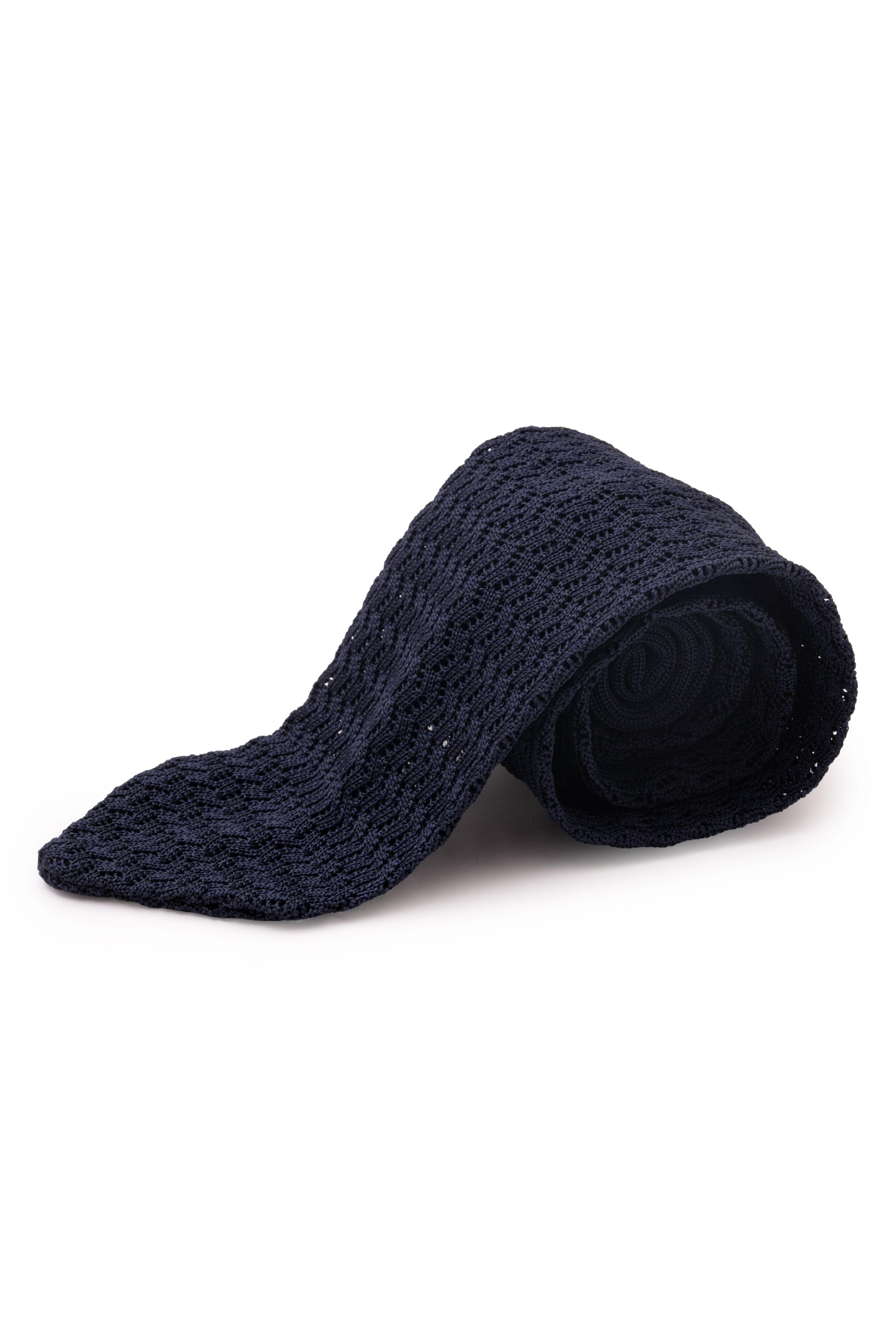 Midnight Blue Zigzag Silk Knit Tie