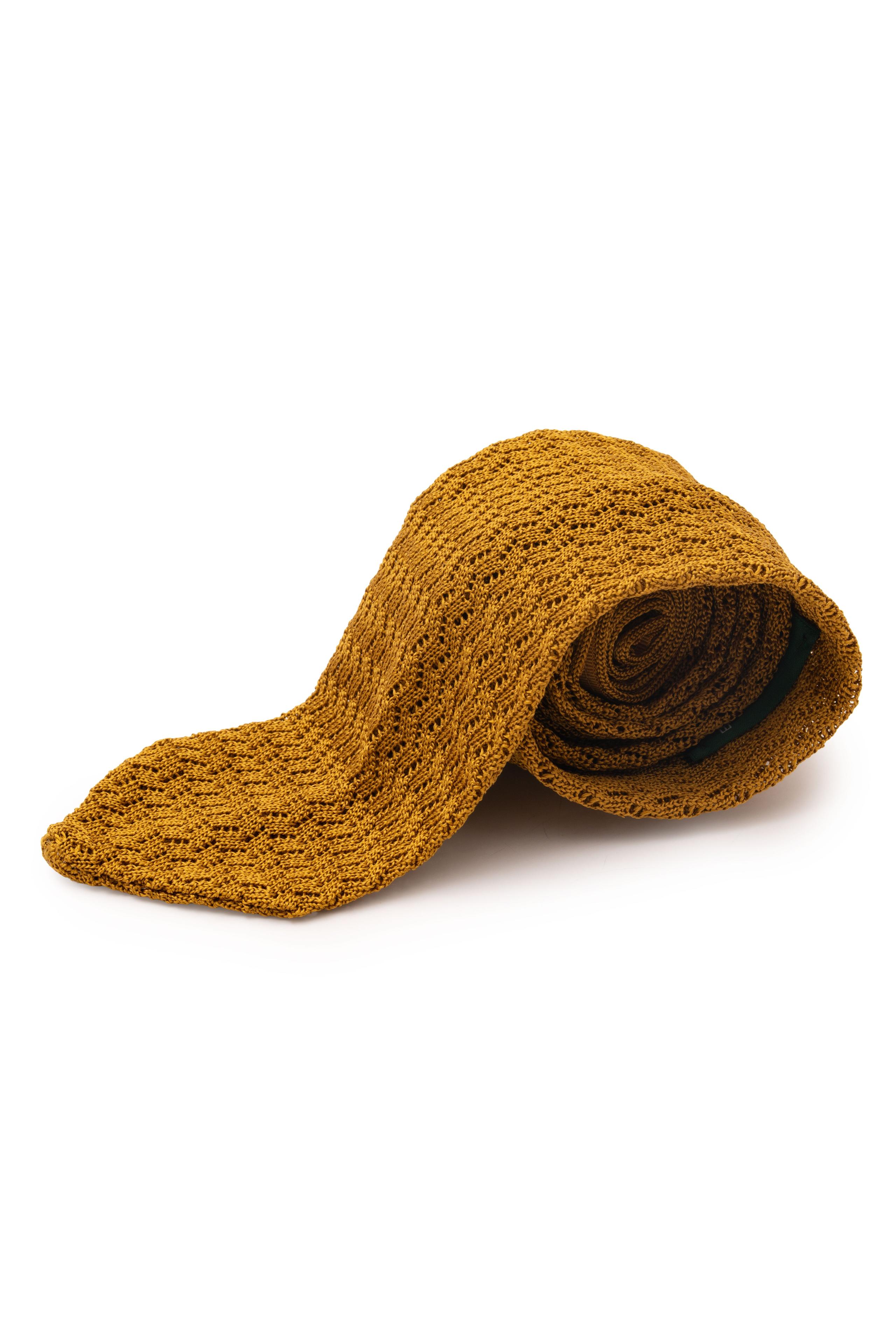 Mustard Brown Yellow Zigzag Silk Knit Tie