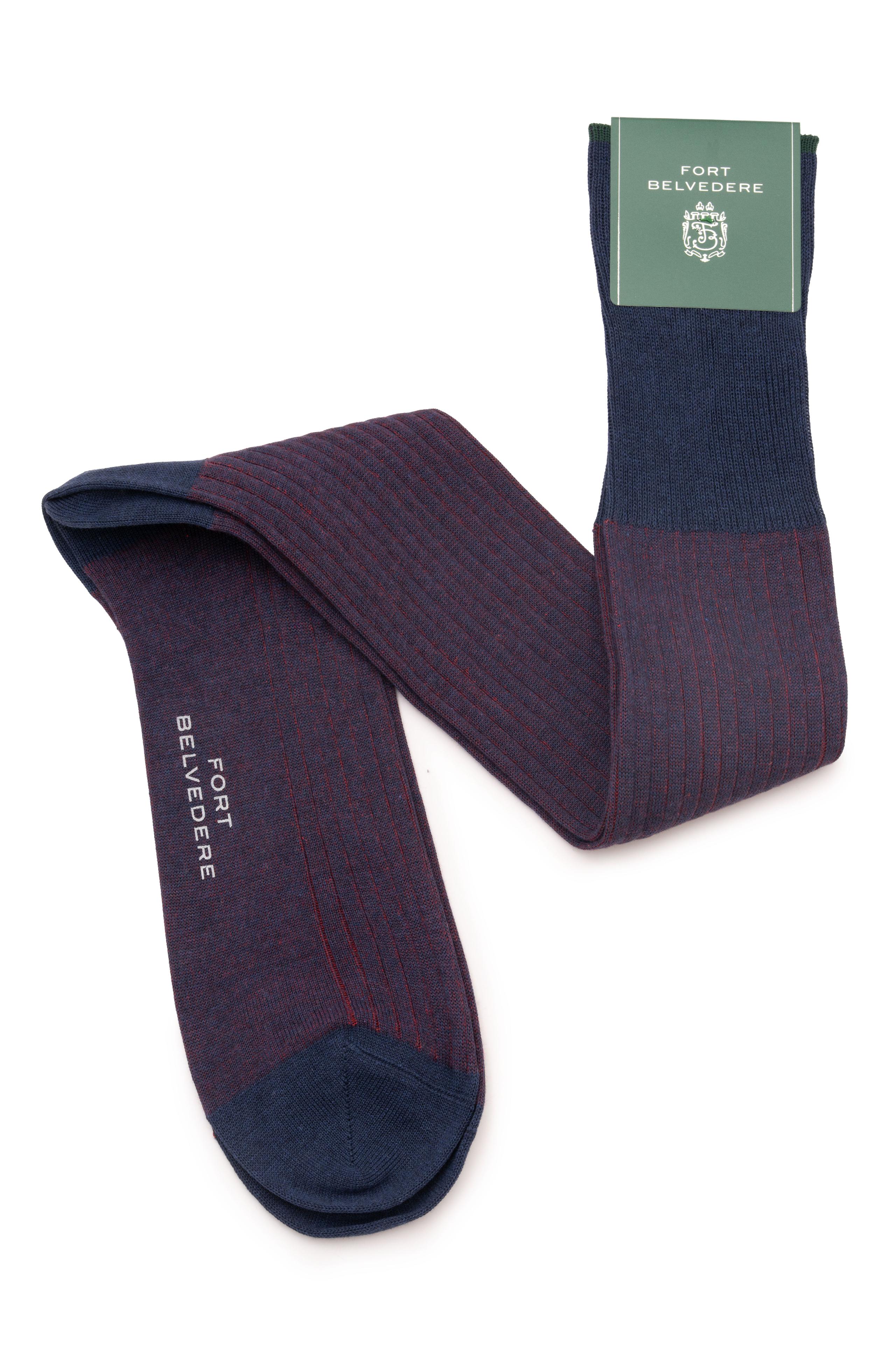 Navy & Red Shadow Stripe Midweight Cotton Socks