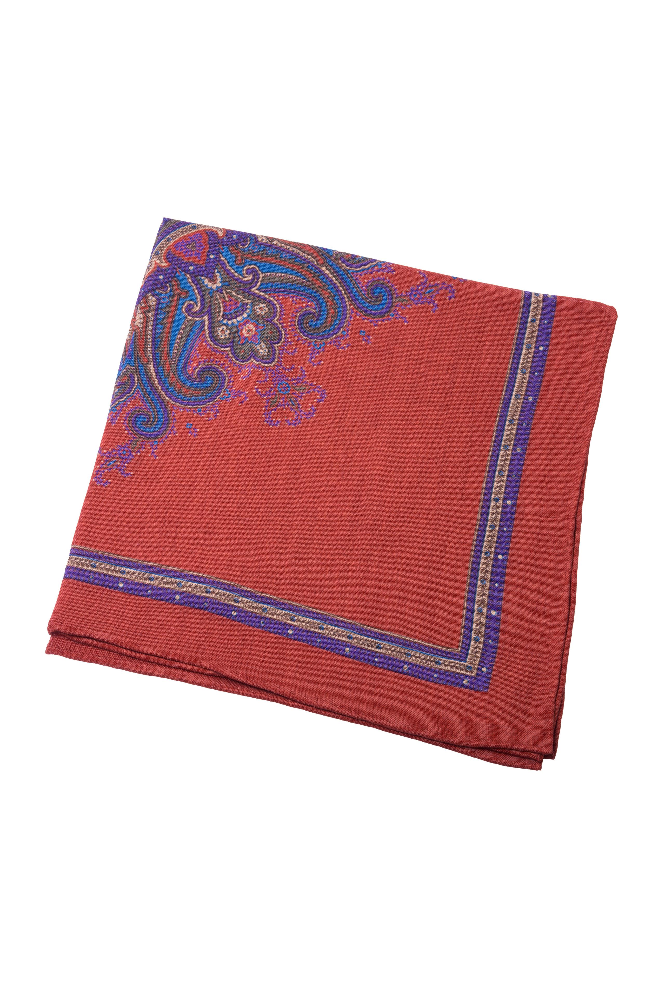 Orange Medallion Silk Wool Pocket Square