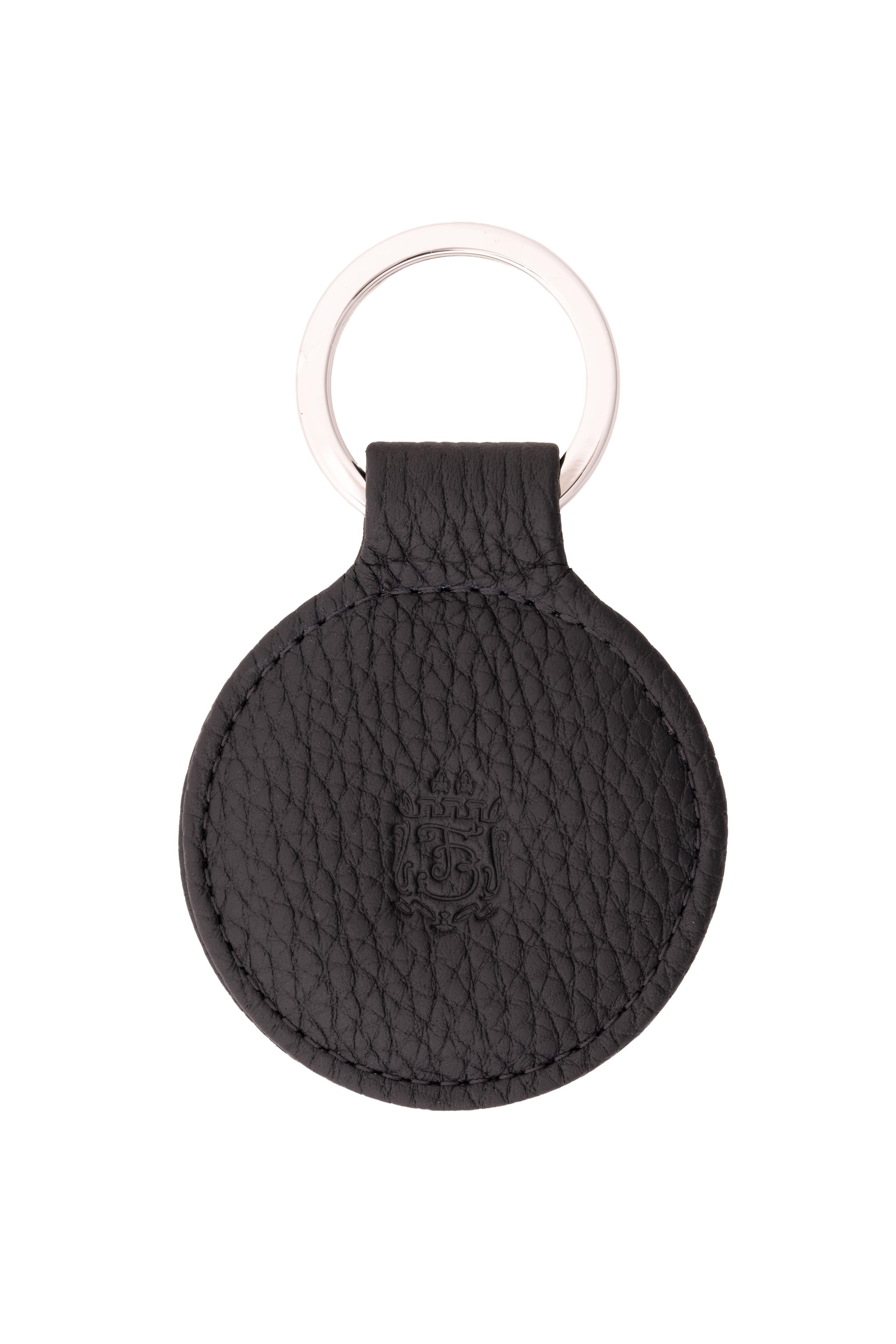 Round Black Togo Calf Leather Key Fob