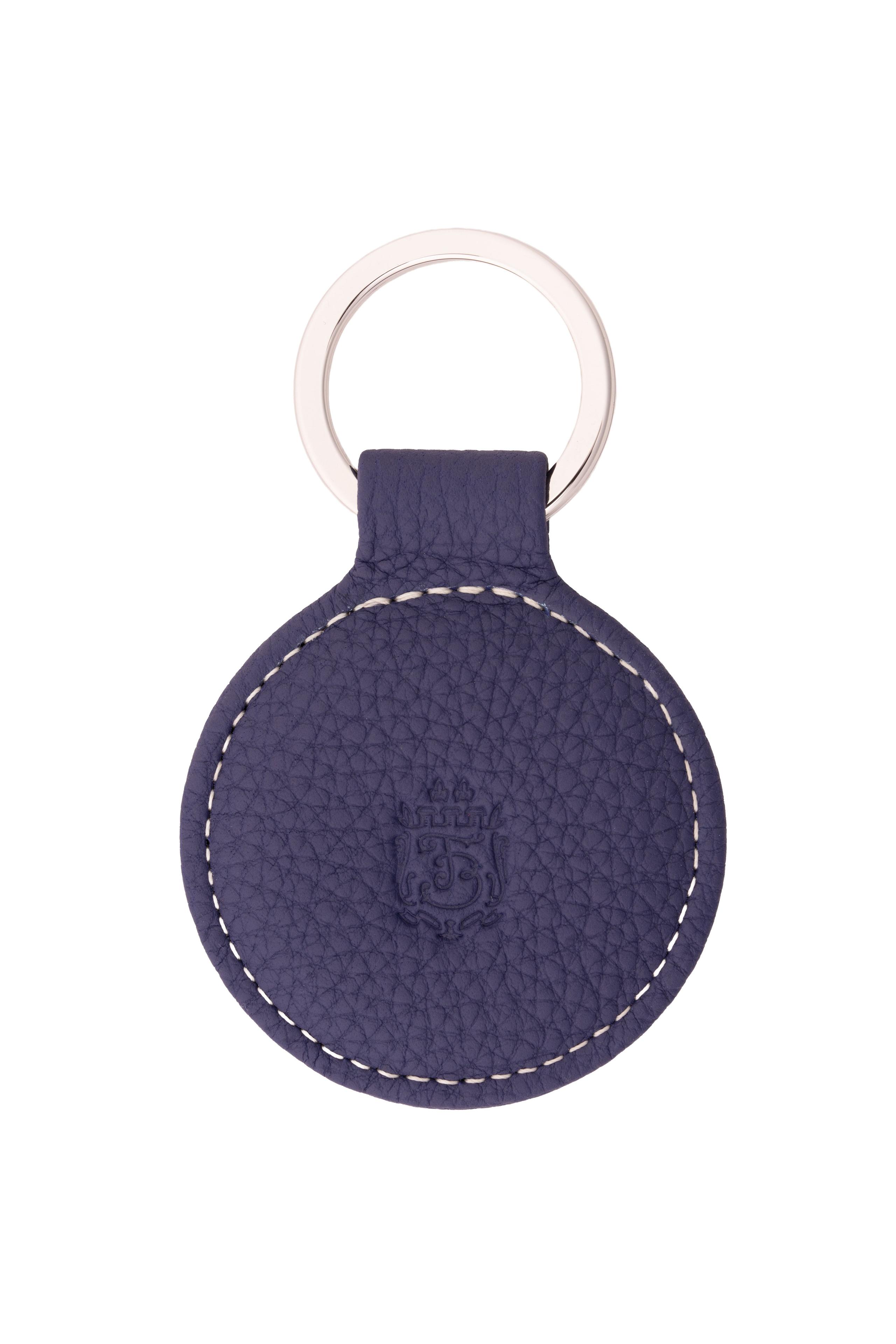 Round Indigo Blue Togo Calf Leather Key Fob