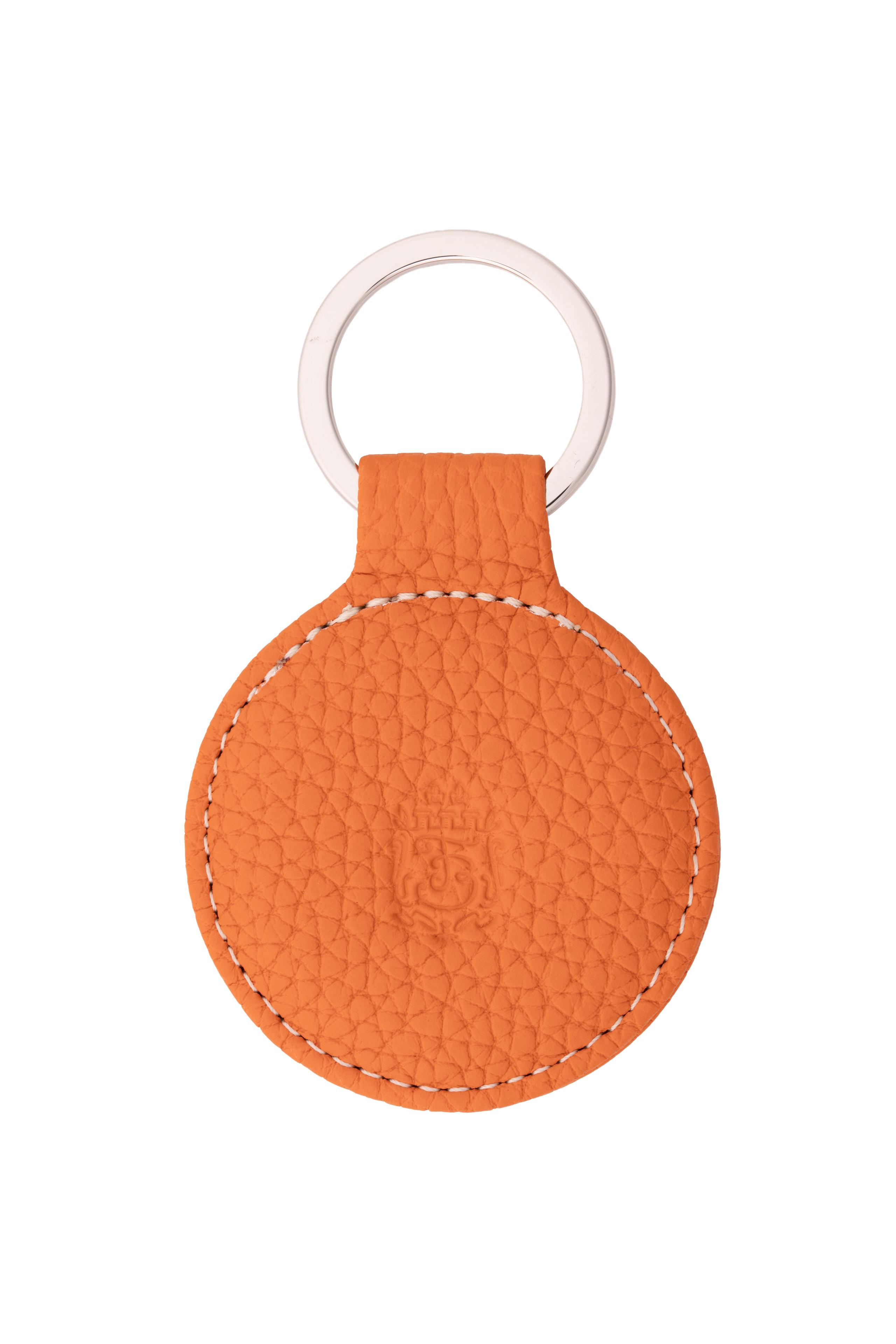 Round Orange Togo Calf Leather Key Fob