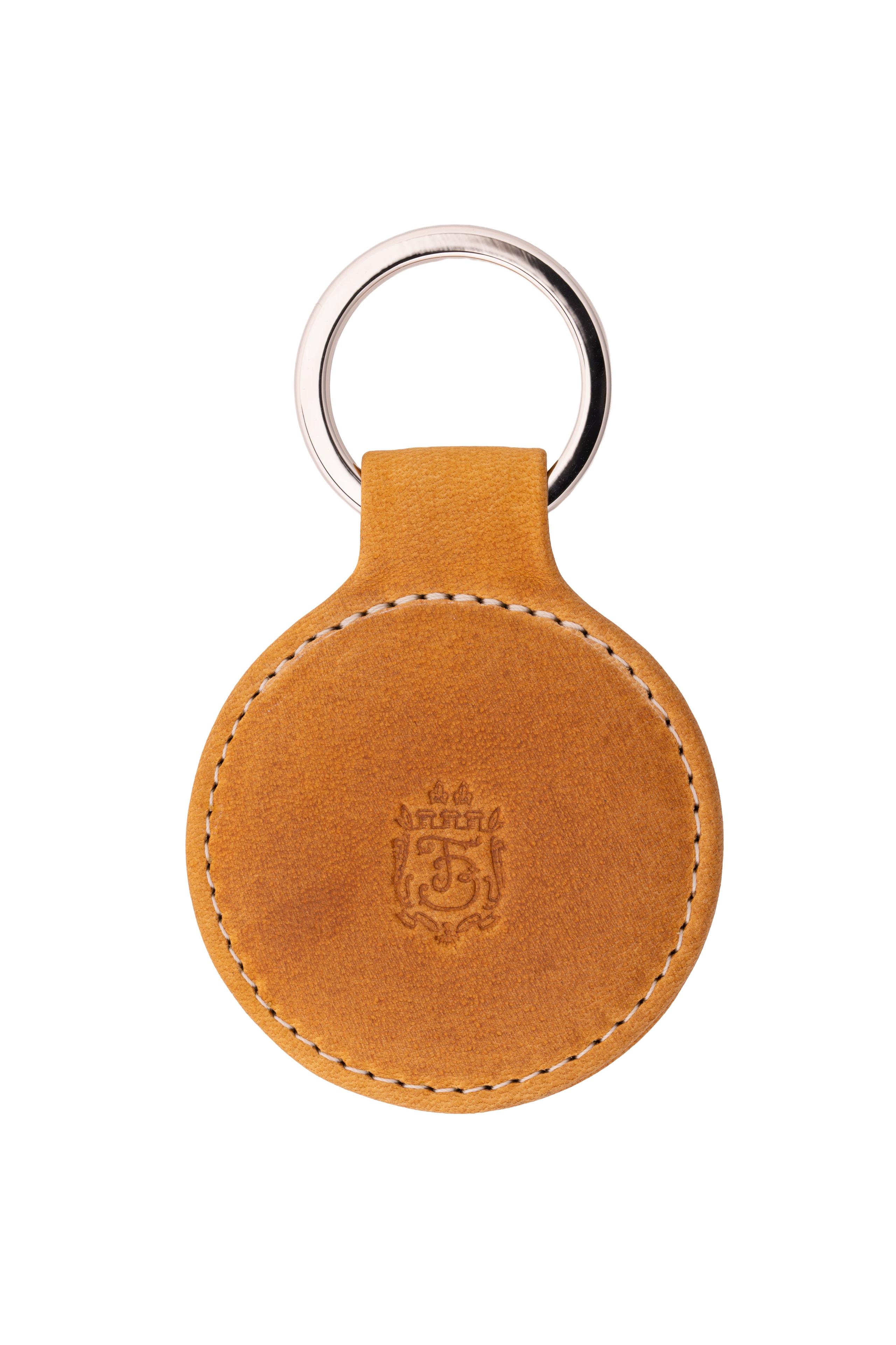 Round Vintage Gold Leather Key Fob