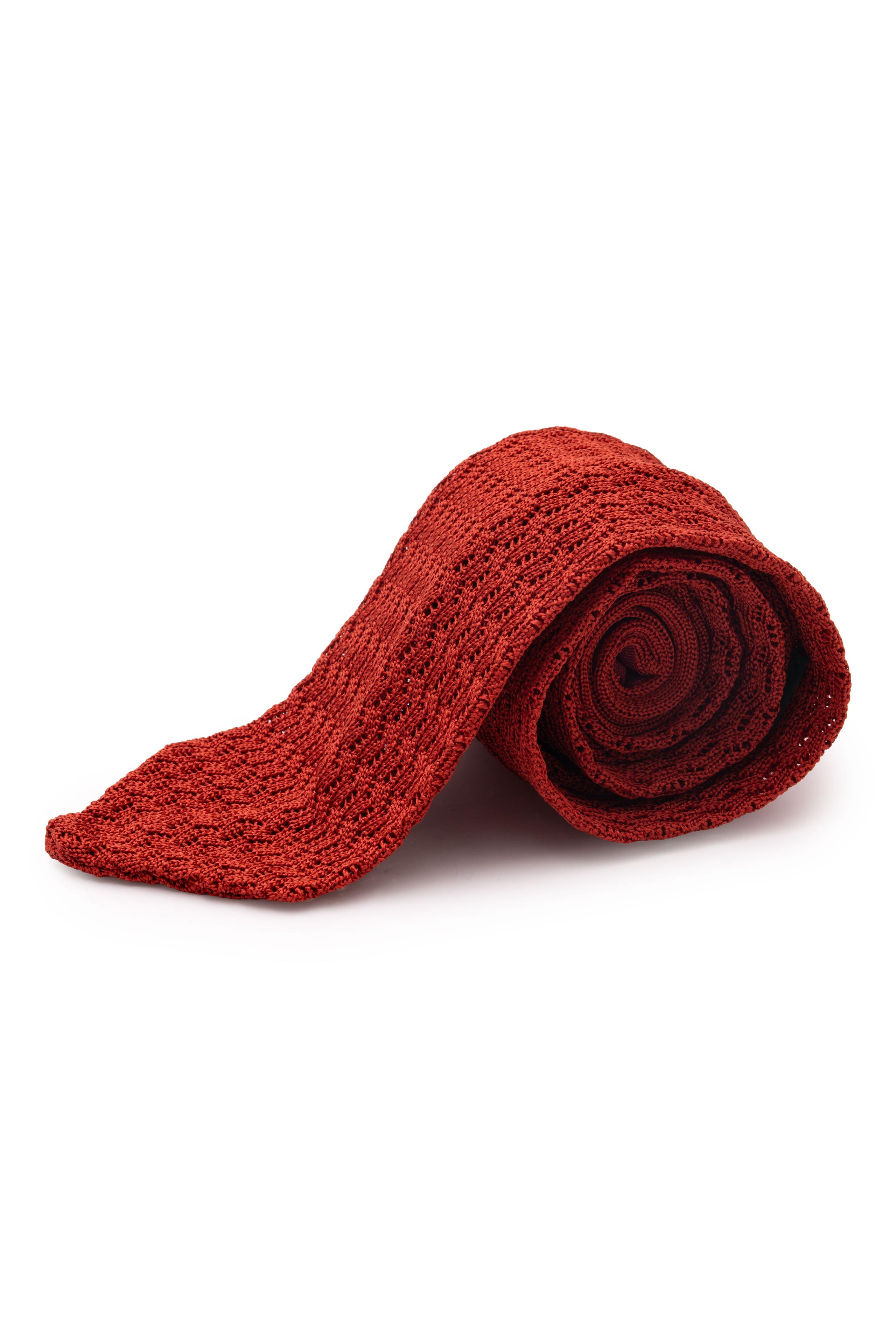 Rust Orange Zigzag Silk Knit Tie