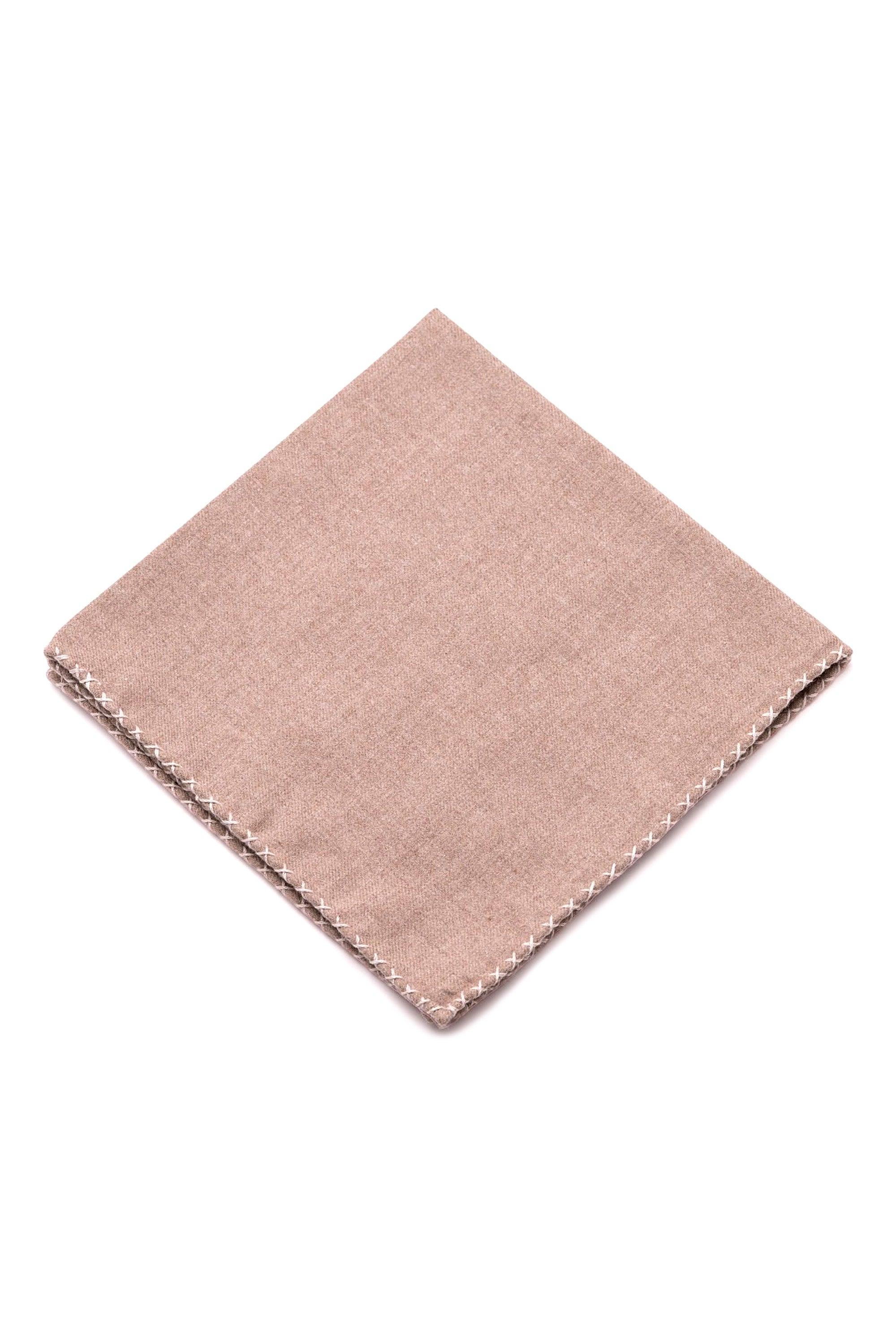 Gray X-Stitch Edge Soft Brown Flannel Pocket Square