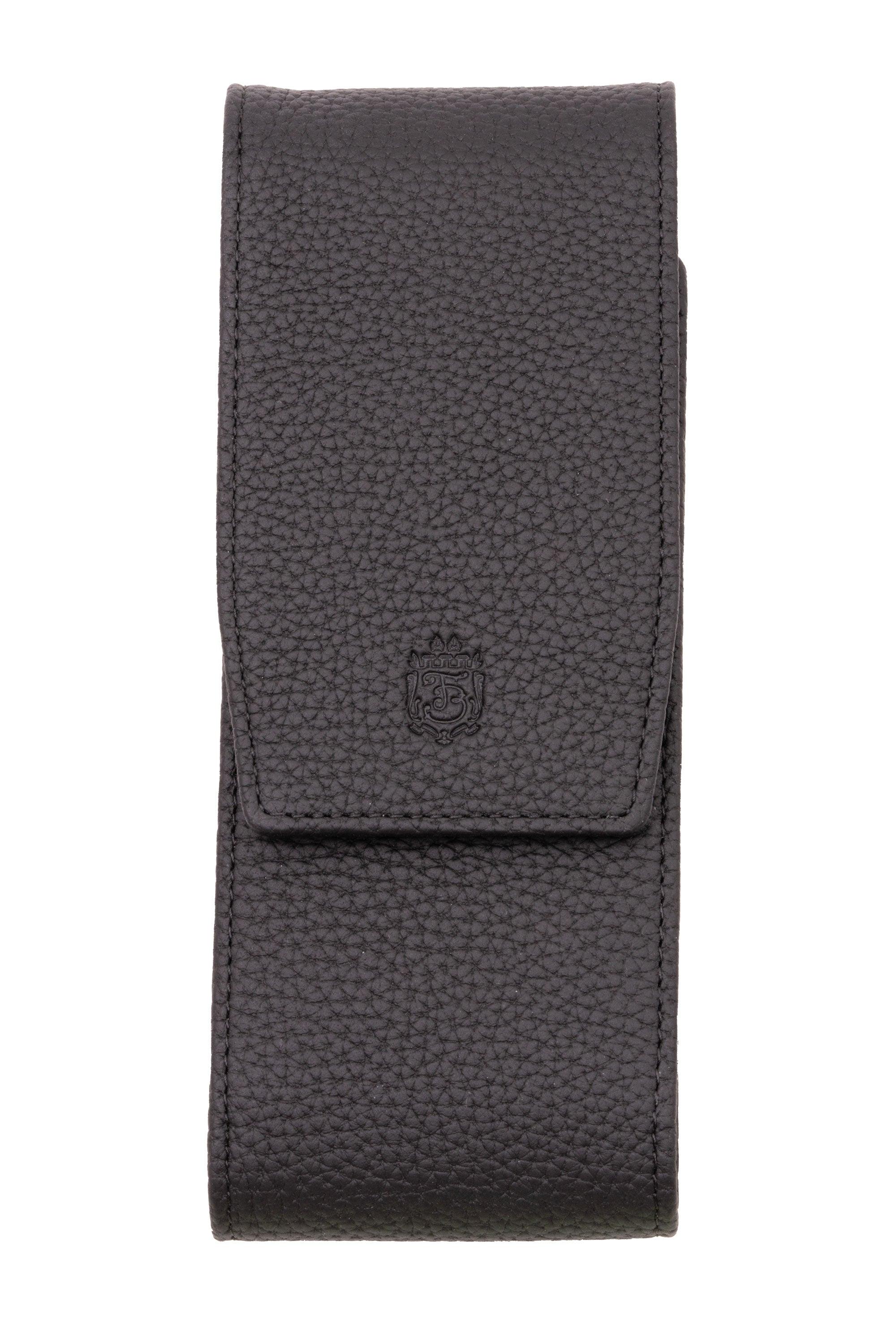 3-Pen Black Full-Grain Calf Togo Leather Pen Case