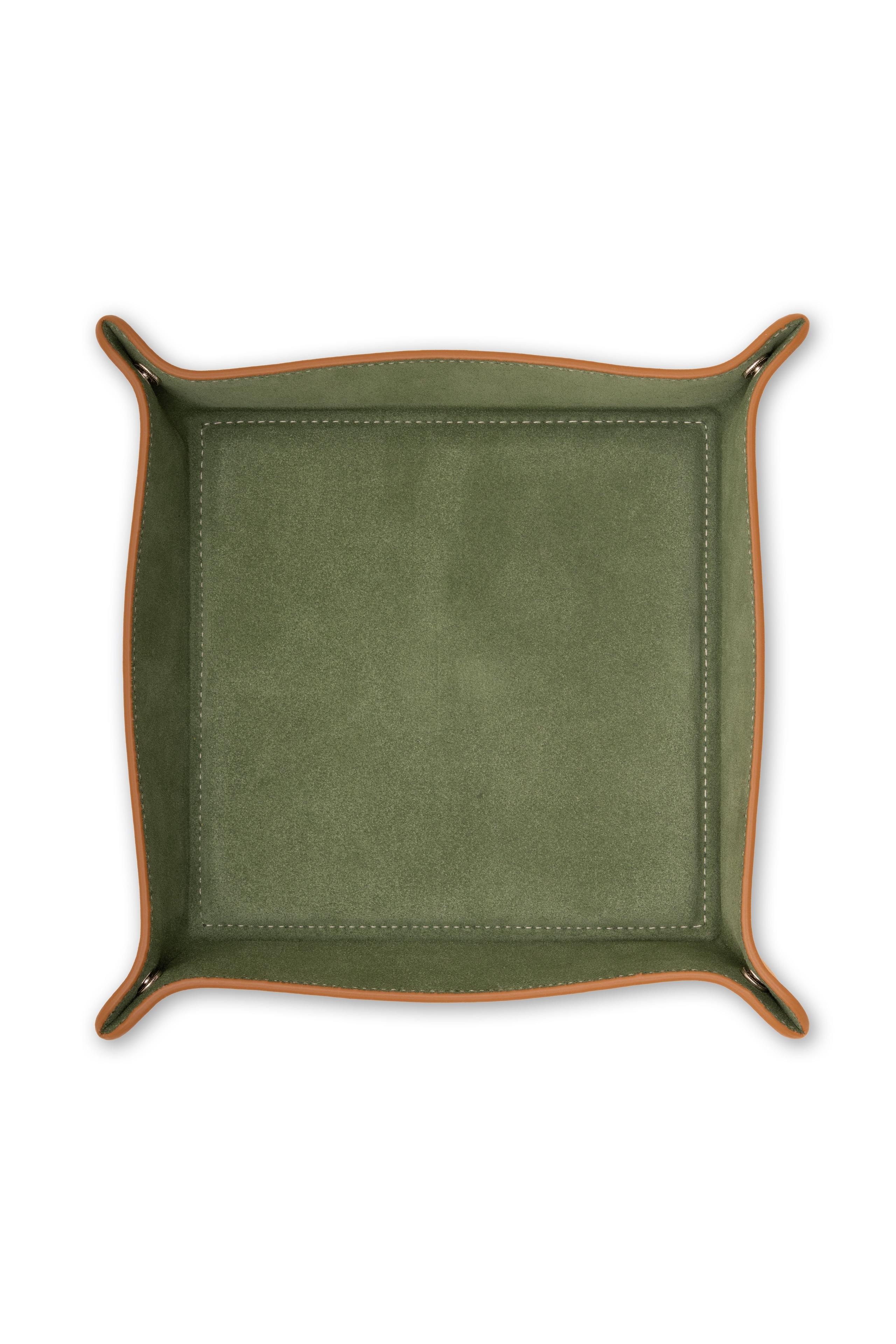 Vintage Gold & Sage Green Leather Catchall Travel Valet Tray