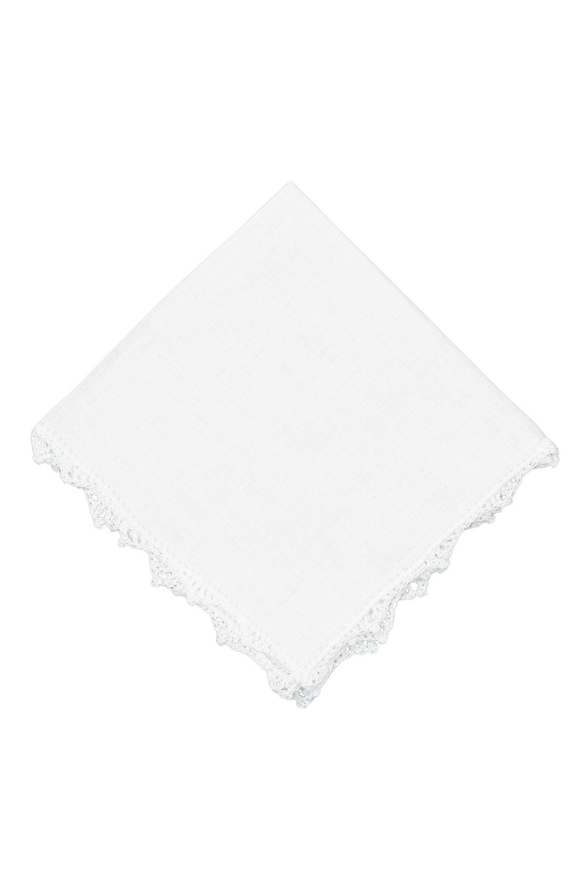 White Crochet Edge Linen Pocket Square