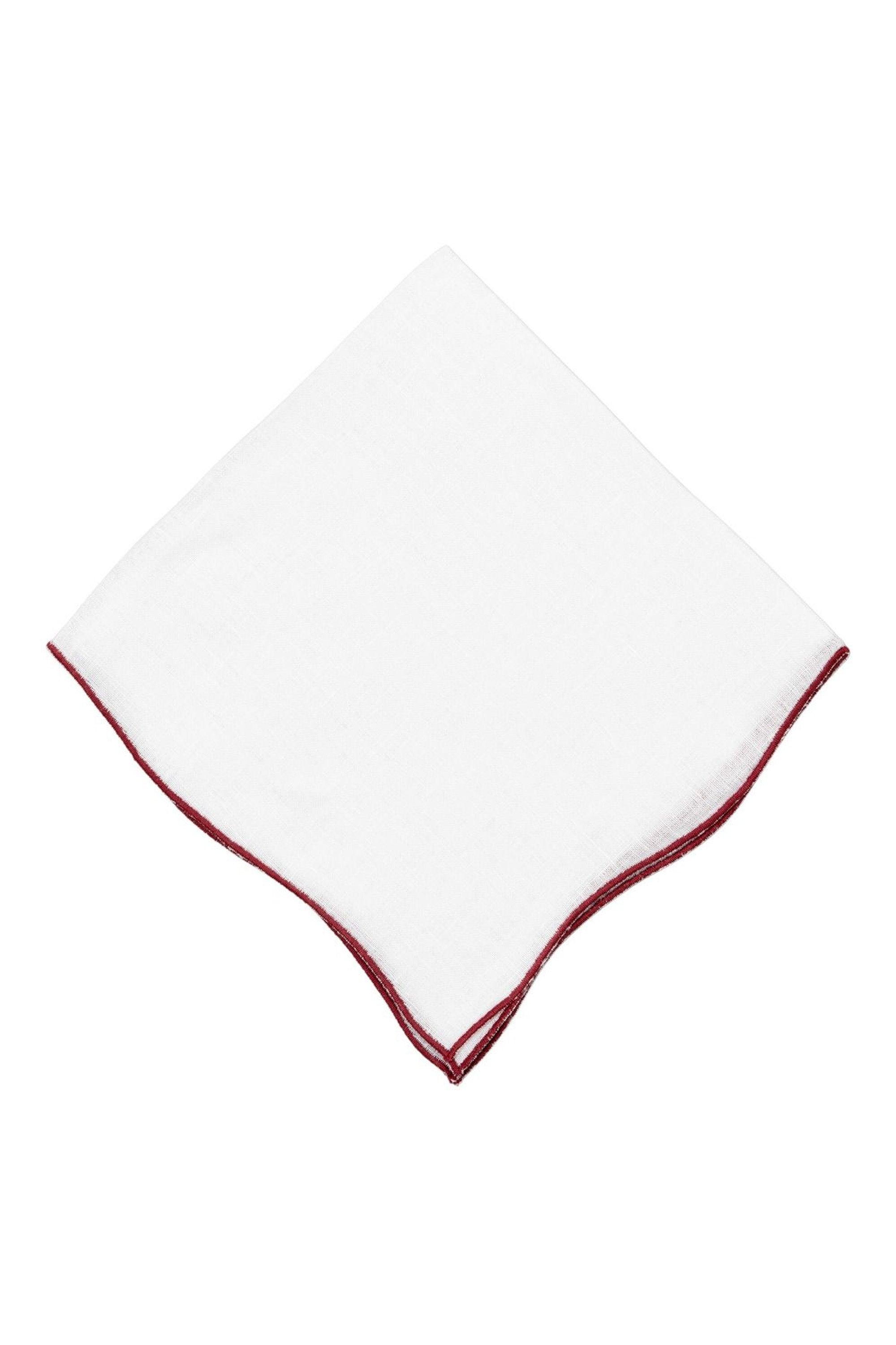 Dark Red Wave Edge White Linen Pocket Square