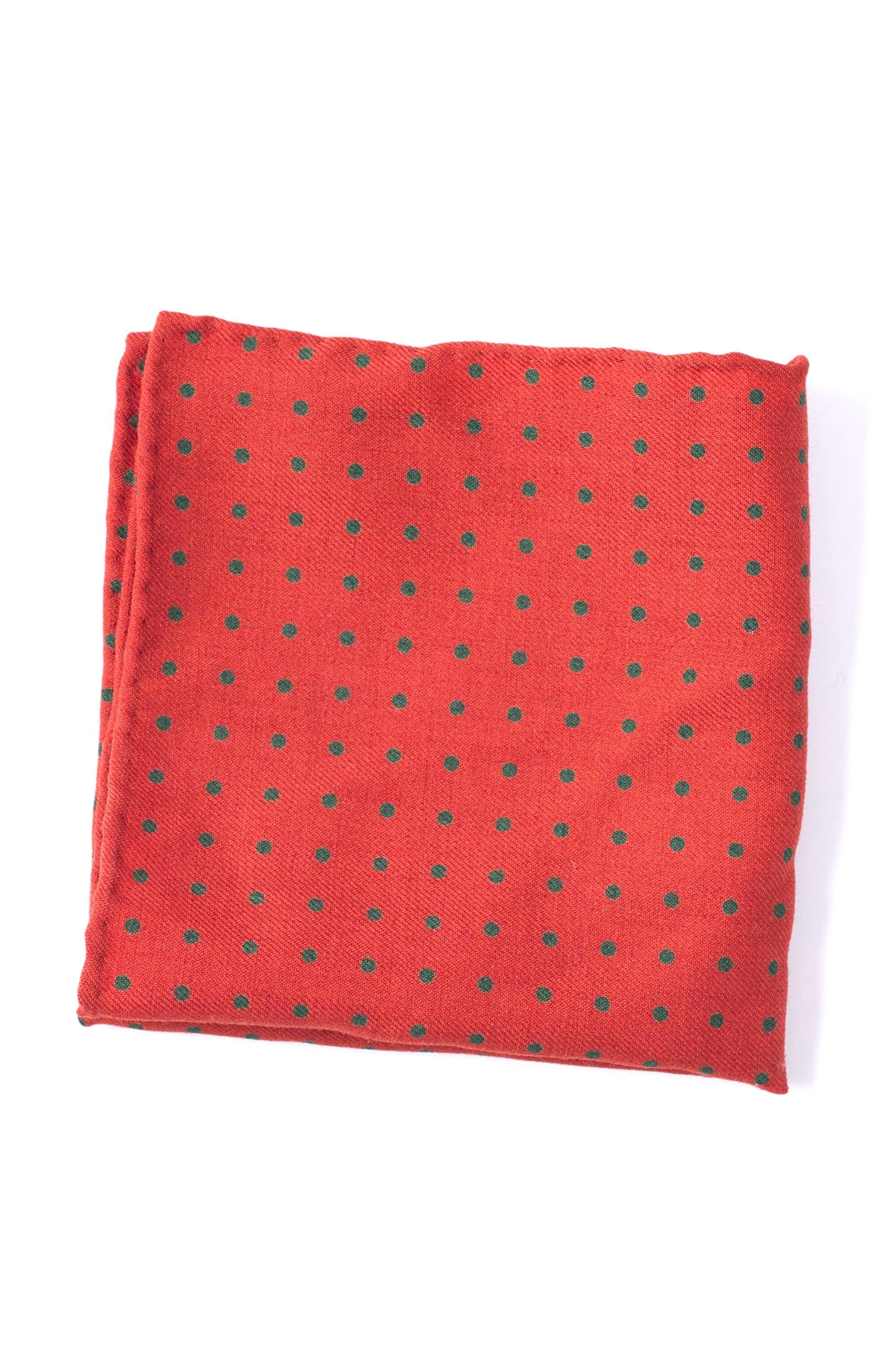 Orange & Green Polka Dot Wool Challis Pocket Square