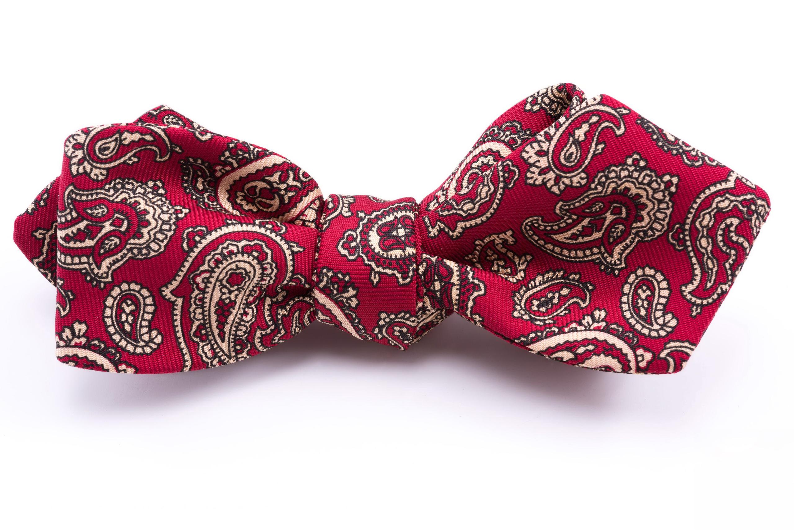 Red & Buff Paisley Ancient Madder Silk Bow Tie