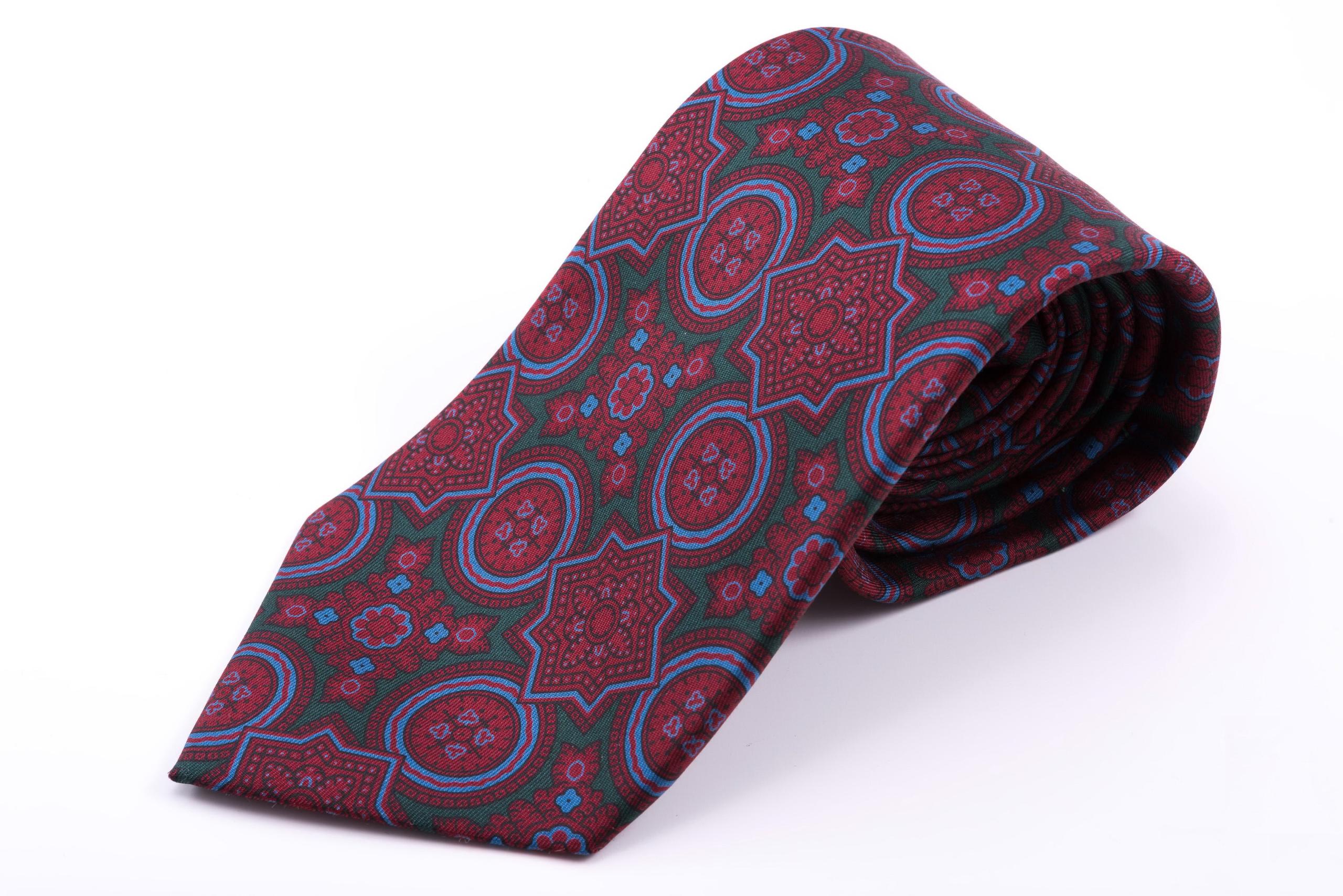 Dark Green & Burgundy Ancient Madder Silk Tie