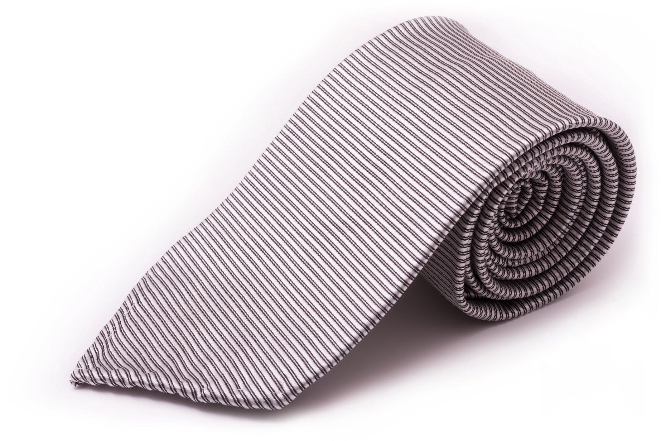 Silver & Black Double Stripe Twill Stripe Silk Tie