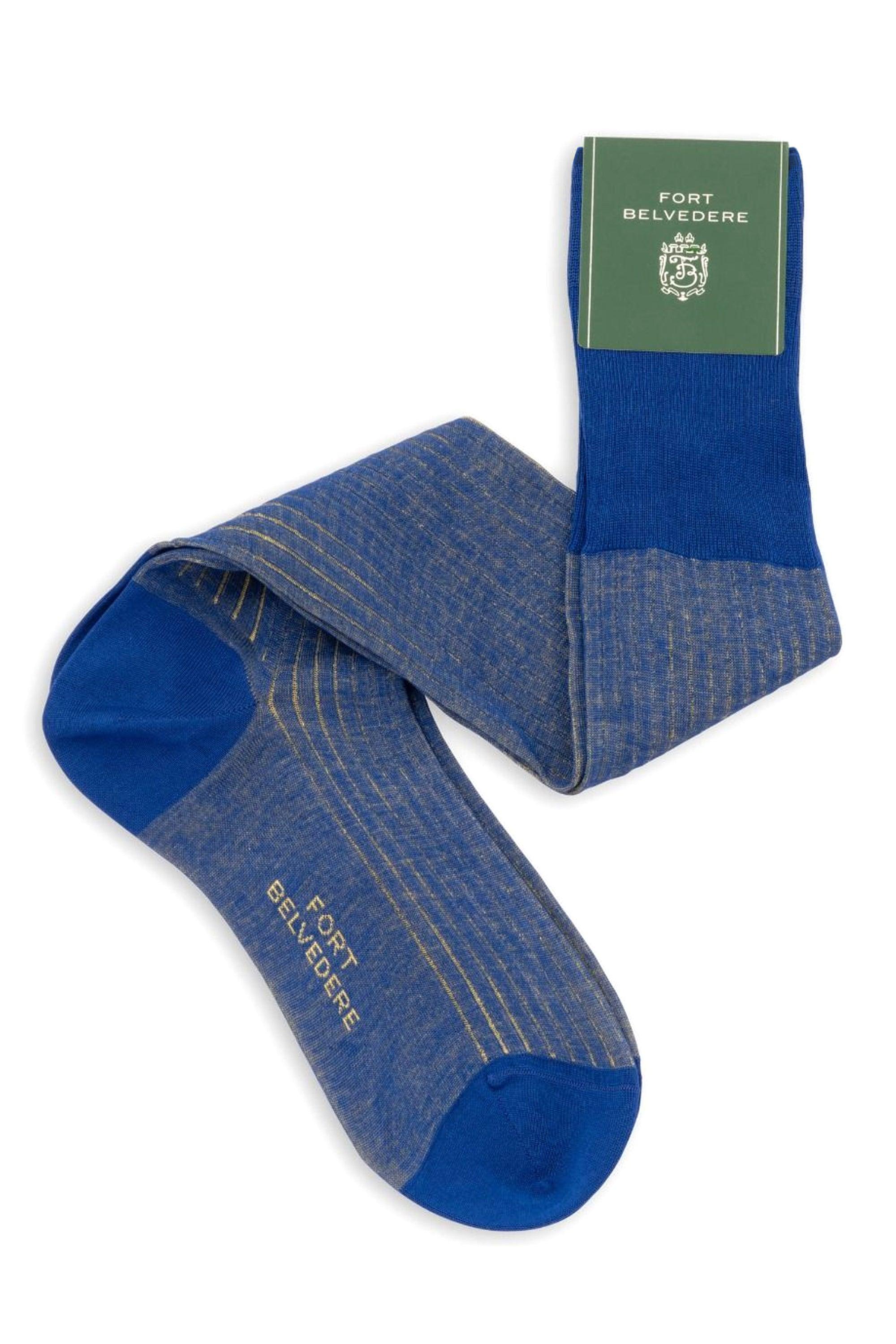 Bright Blue & Yellow Shadow Stripe Lightweight Cotton Socks