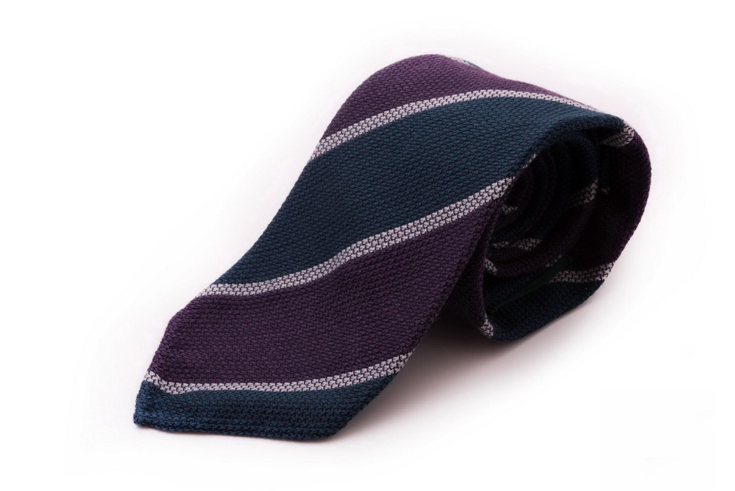 Purple & Teal Striped Cashmere Wool Grenadine Tie