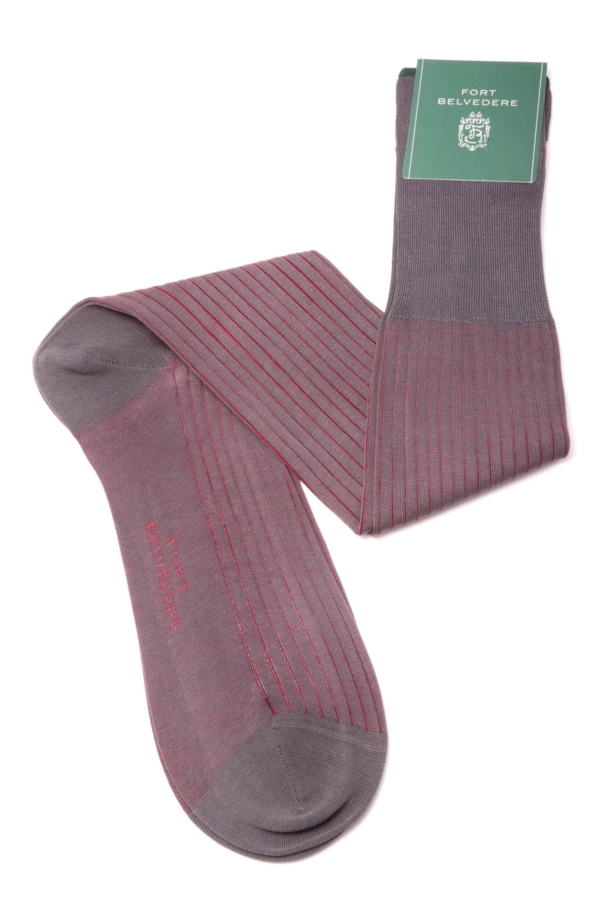 Gray & Red Shadow Stripe Lightweight Cotton Socks