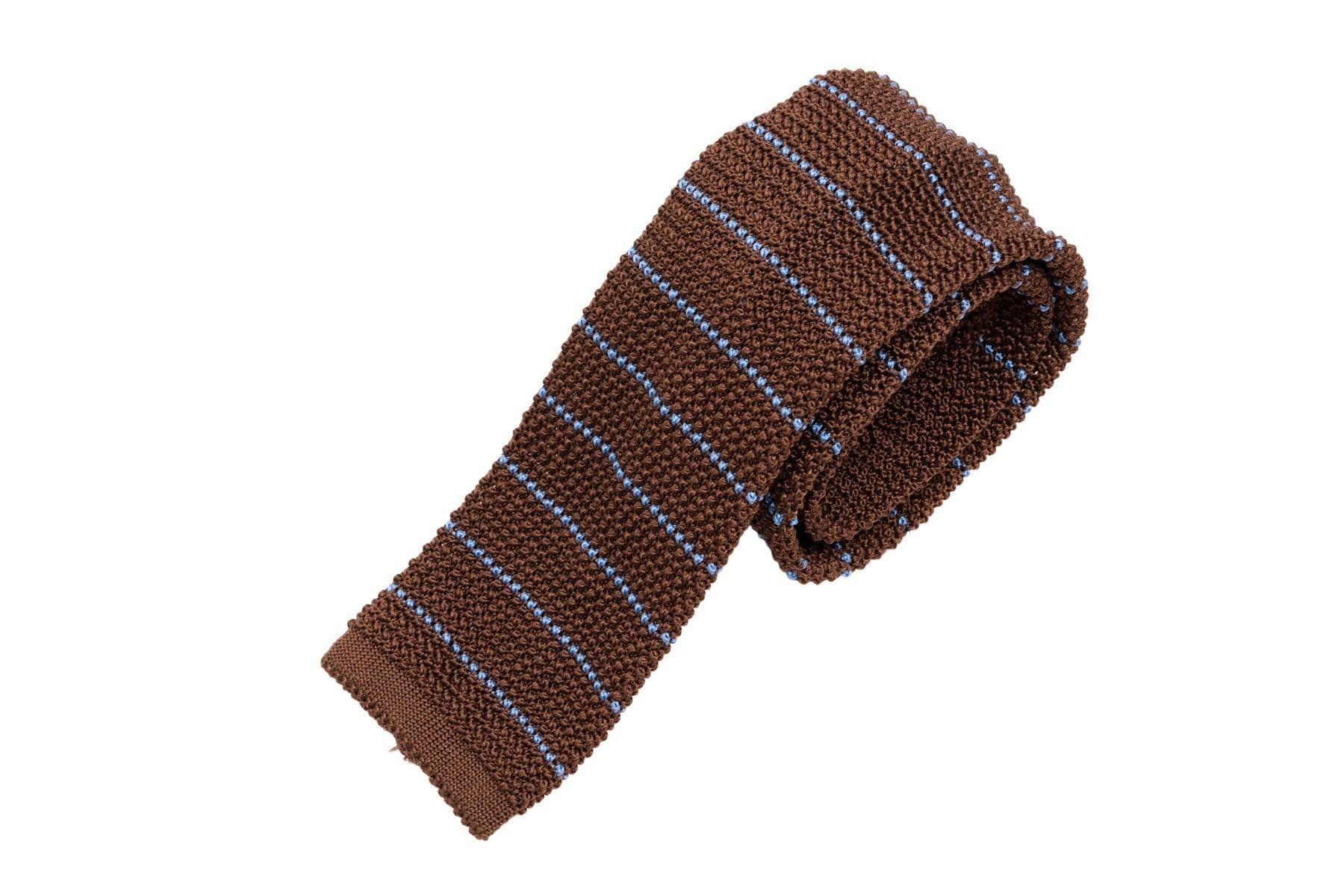 Brown & Blue Striped Silk Knit Tie