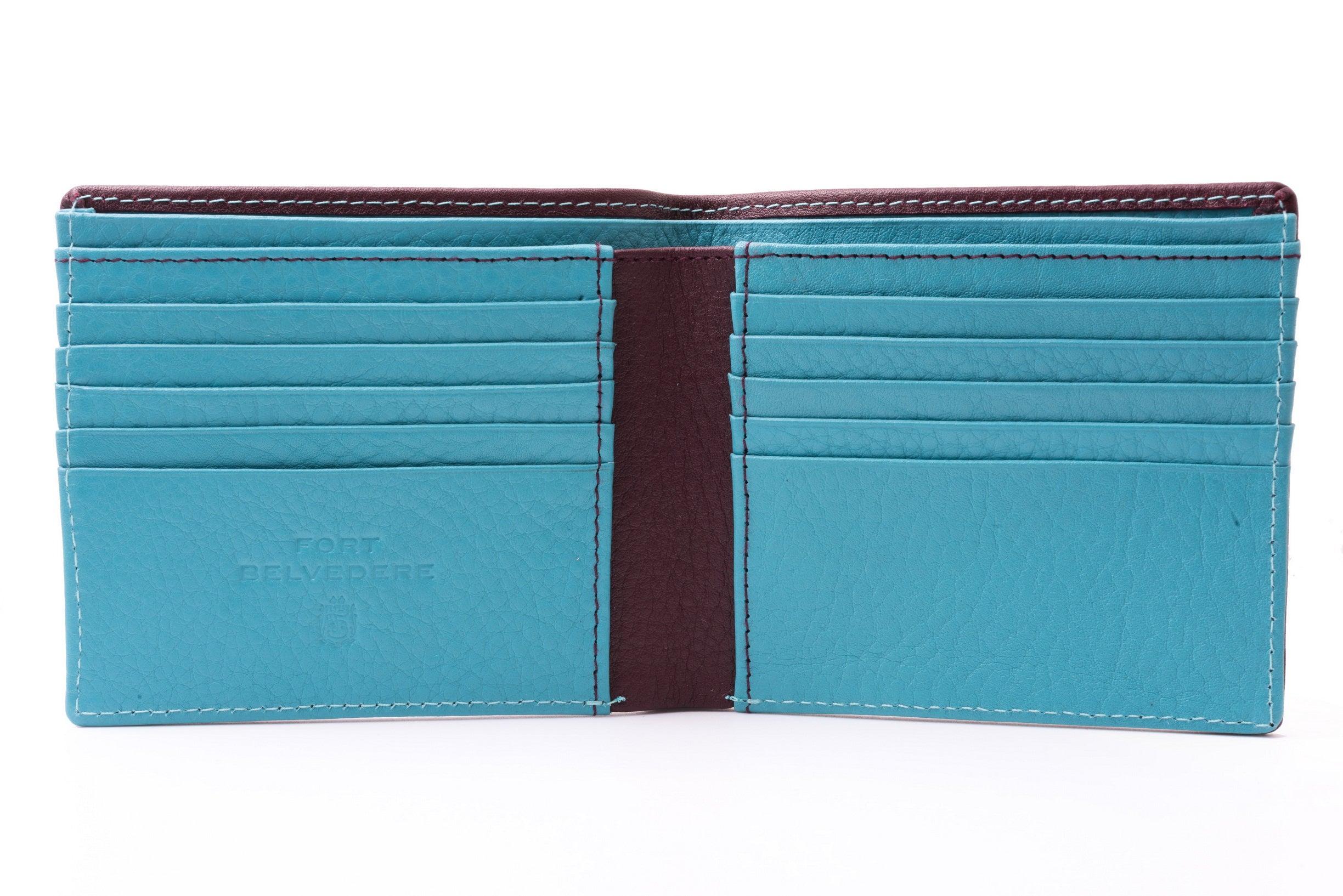 Burgundy & Turquoise 10 Card Deerskin Leather Wallet