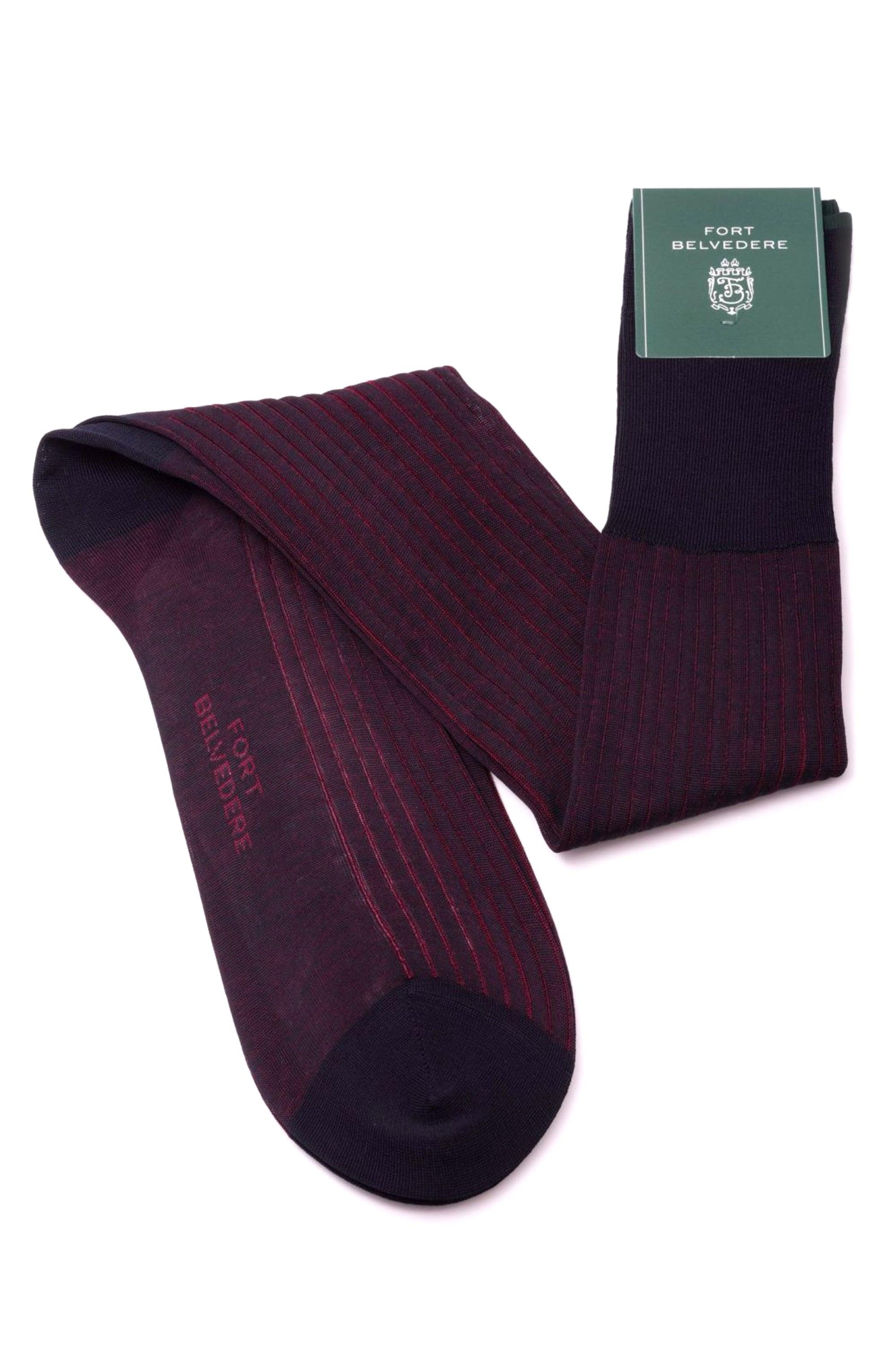 Midnight Blue & Burgundy Red Shadow Stripe Lightweight Cotton Socks