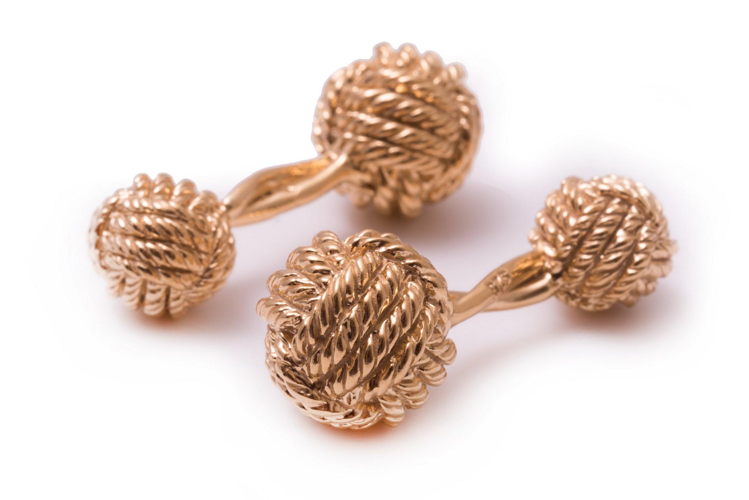 Solid Yellow Gold Monkey Fist Knot Cufflinks