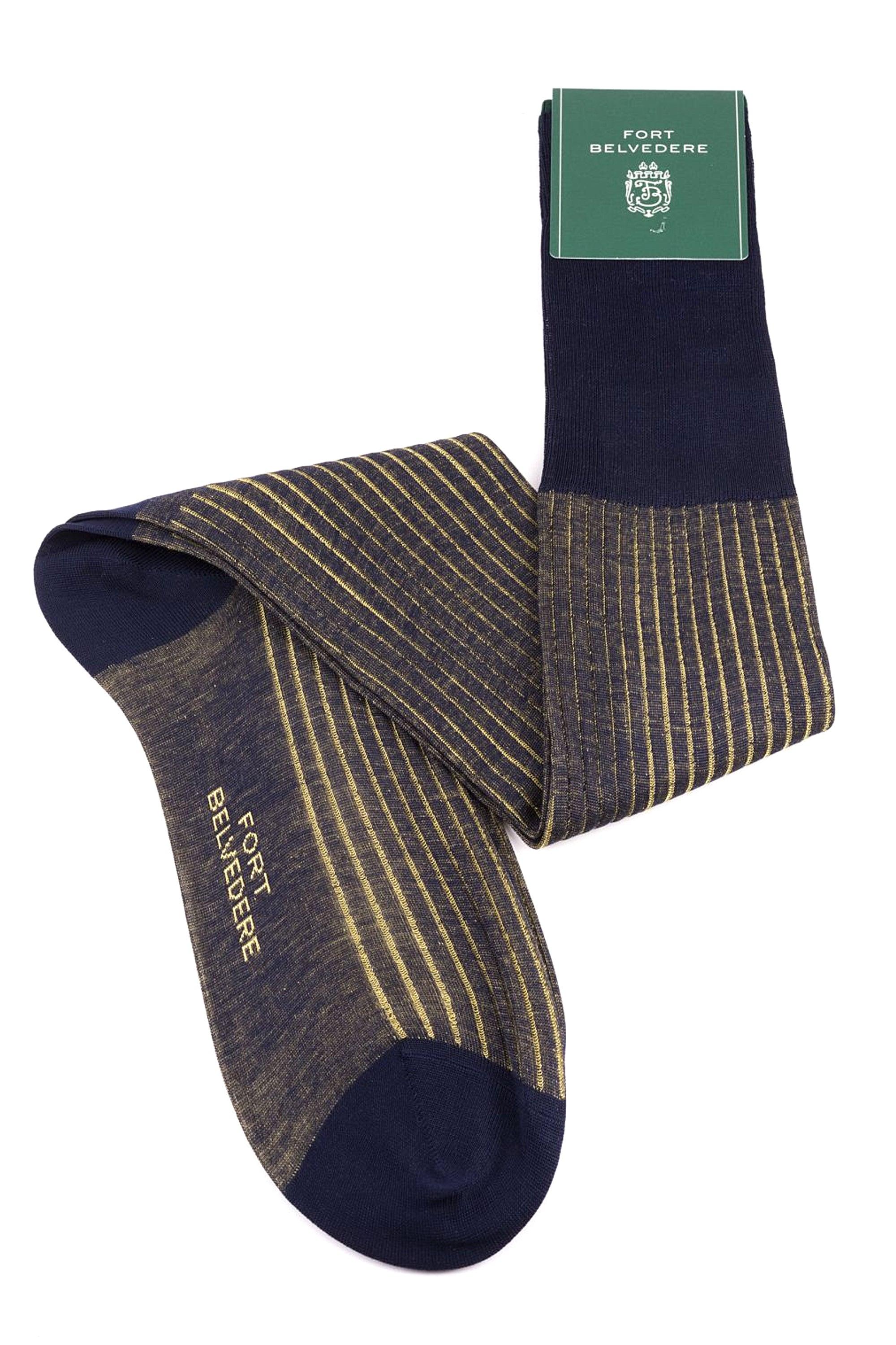 Navy & Yellow Shadow Stripe Lightweight Cotton Socks