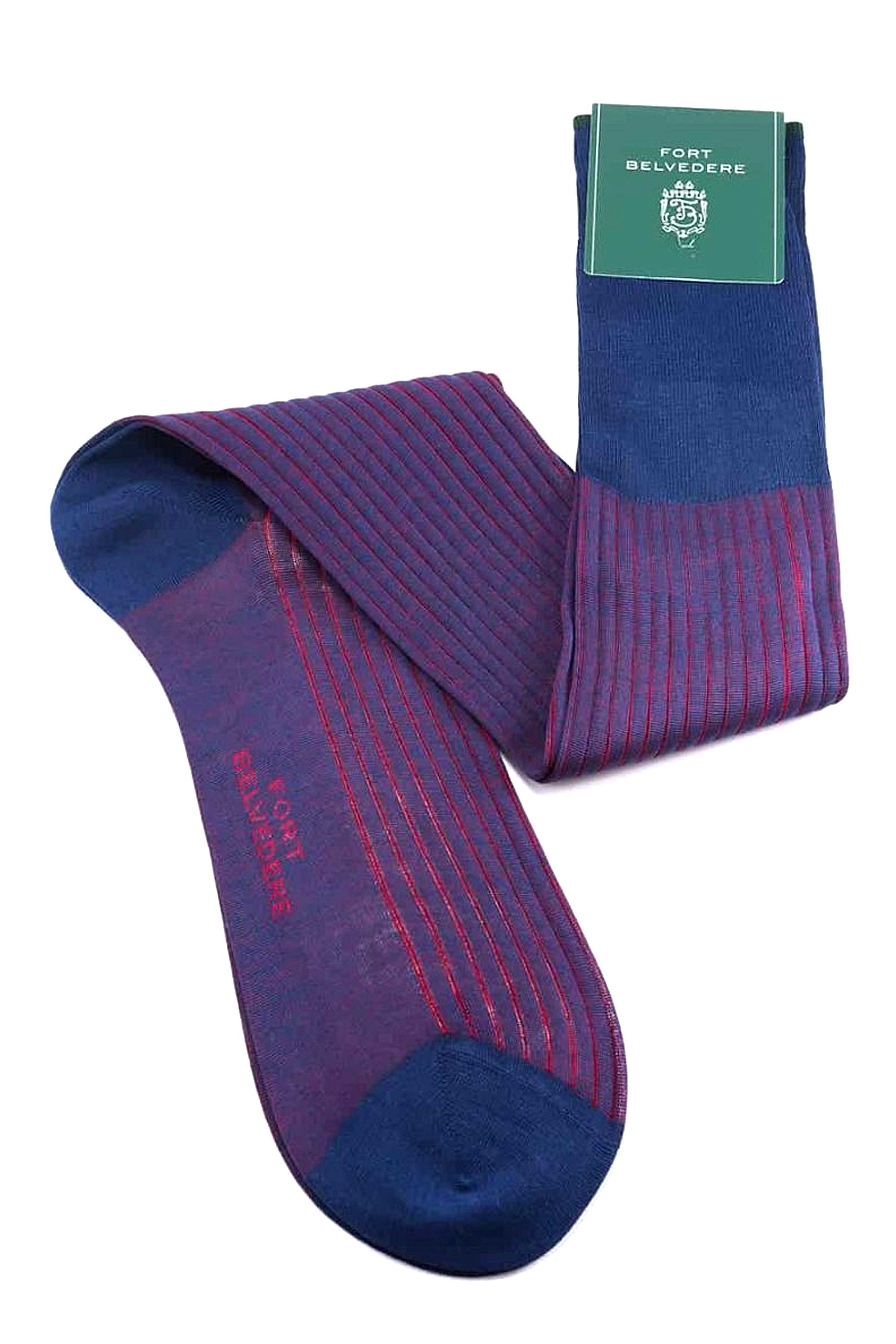 Light Navy & Red Shadow Stripe Lightweight Cotton Socks