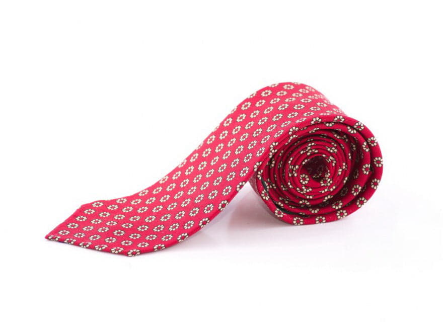 Red & Buff Micropattern Madder Silk Tie