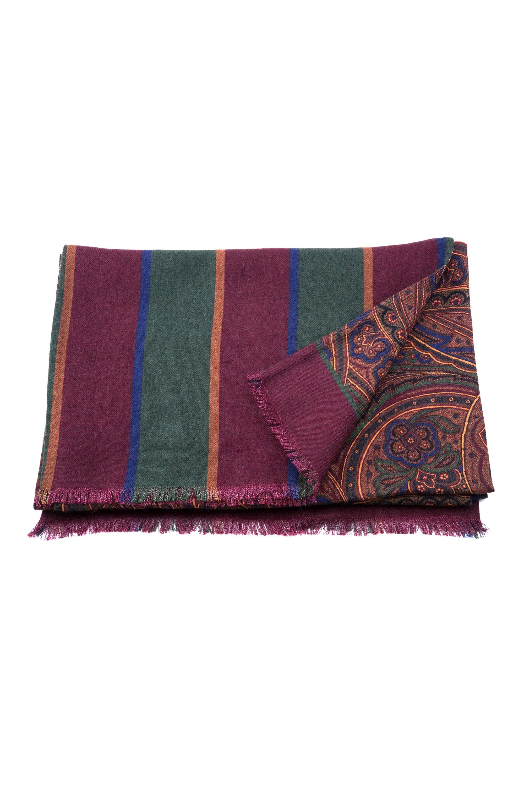 Green Paisley & Bold Stripes Reversible Scarf