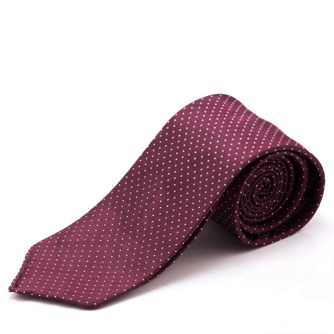 Burgundy & White Polka Dot Jacquard Silk Tie