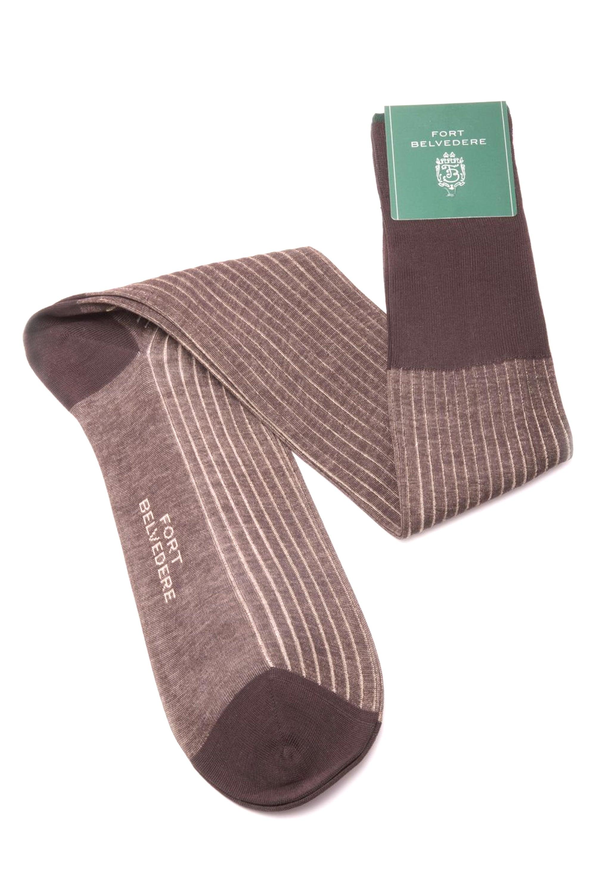 Dark Brown & Beige Shadow Stripe Lightweight Cotton Socks