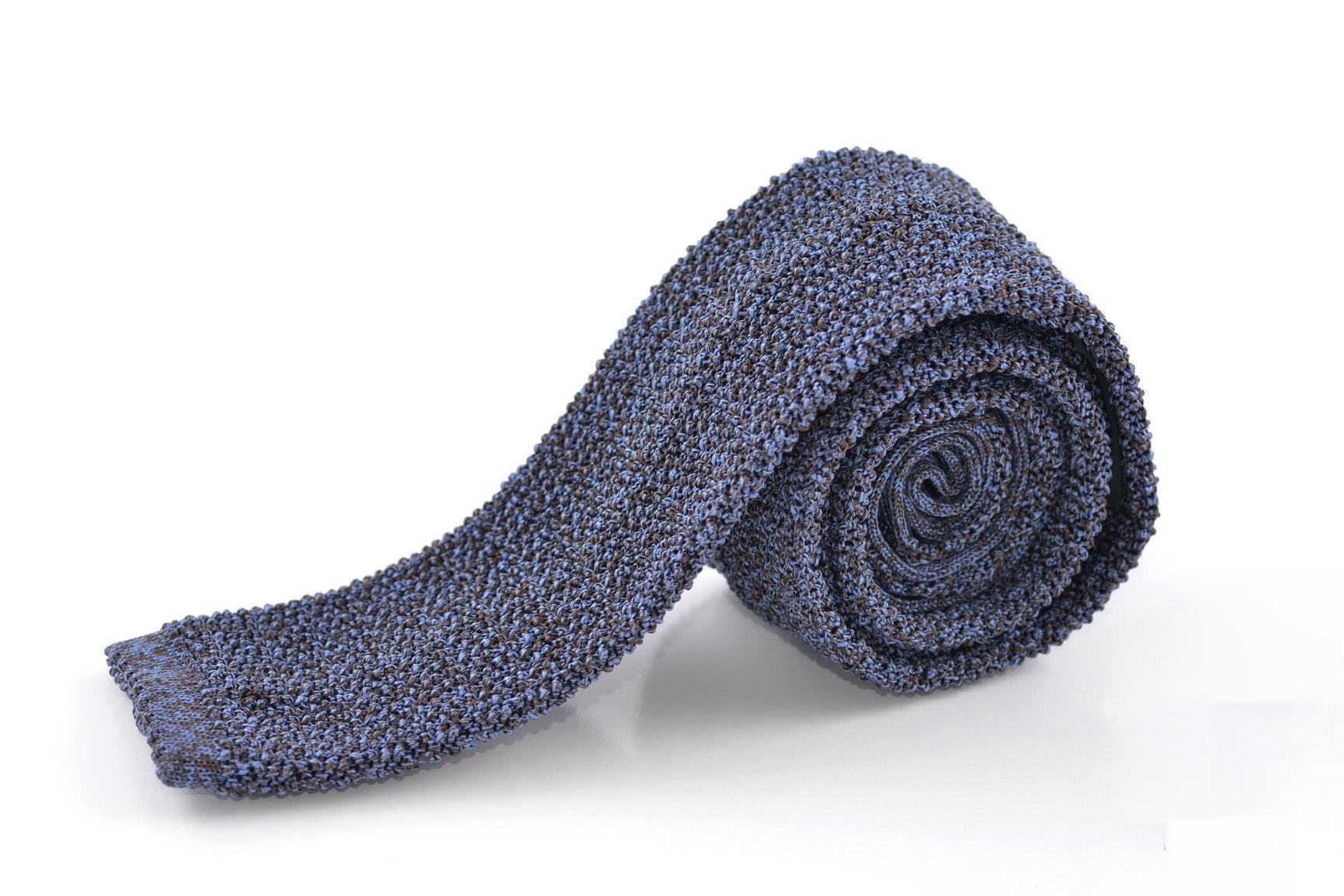 Blue & Brown Mottled Silk Knit Tie