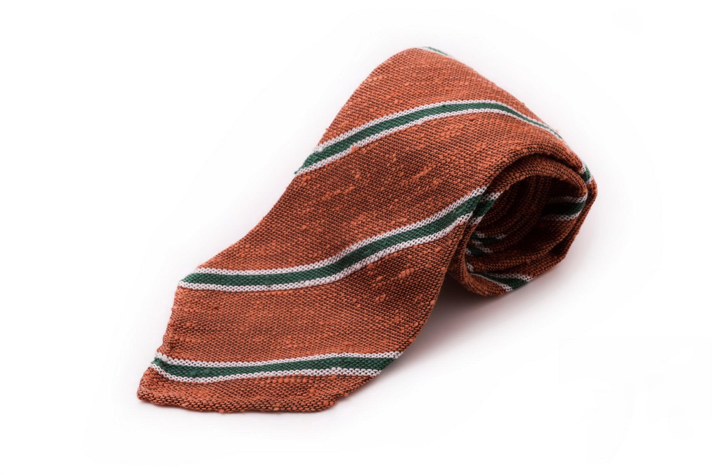 Bronze & Green Striped Shantung Silk Tie