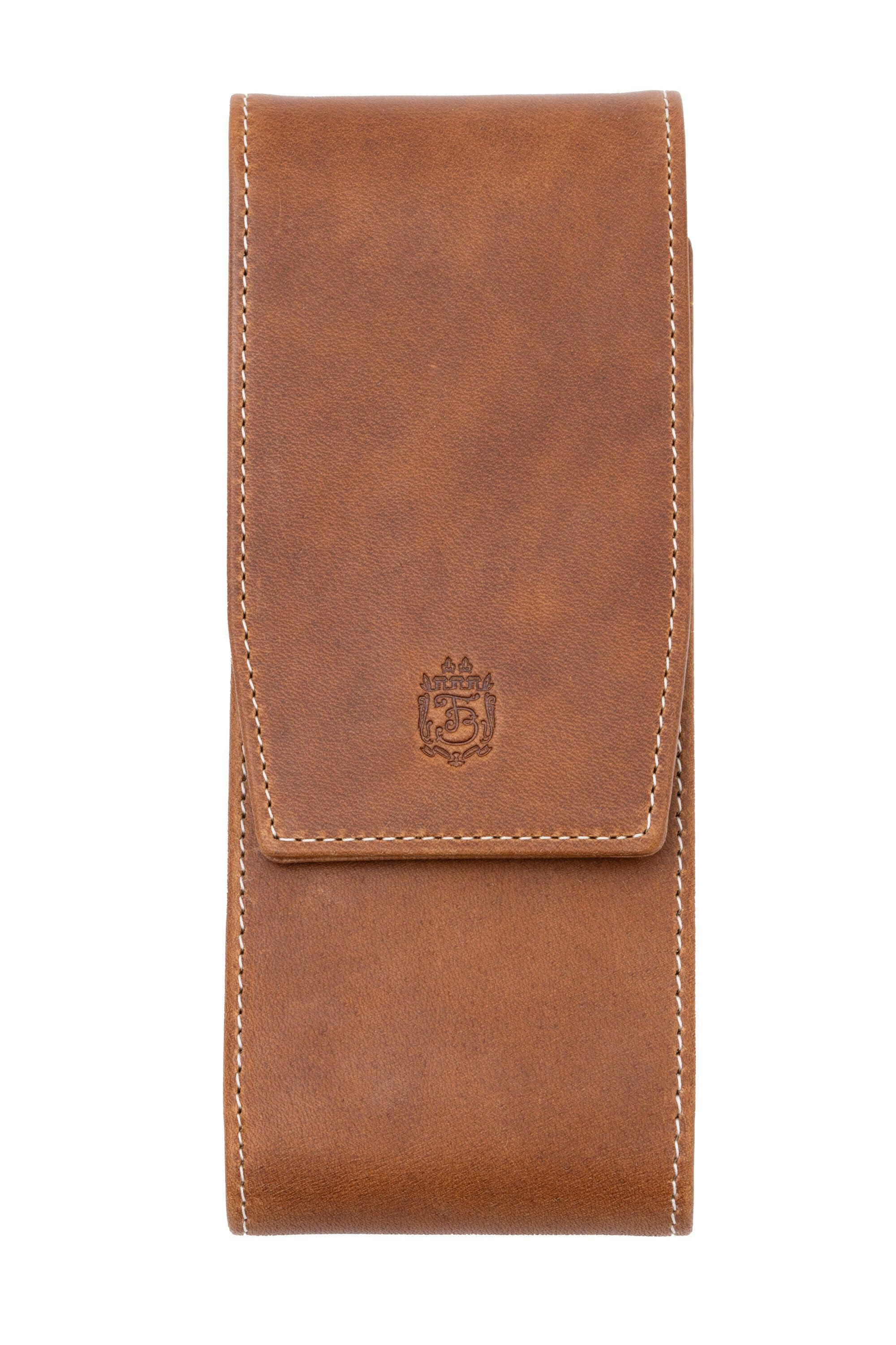 3-Pen Saddle Brown Montecristo Full-Grain Leather Pen Case