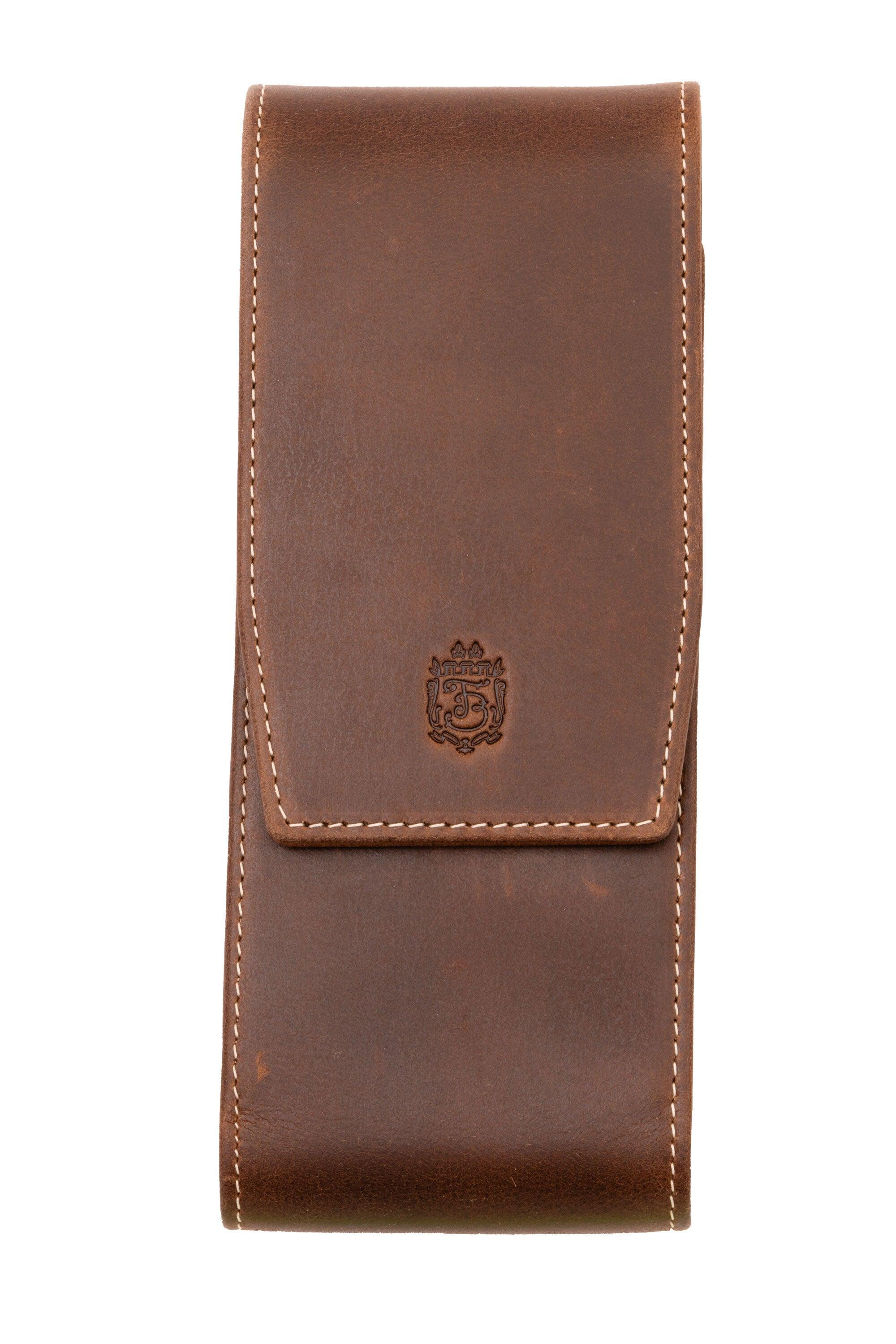 3-Pen Antique Mahogany Full-Grain Leather Pen Case