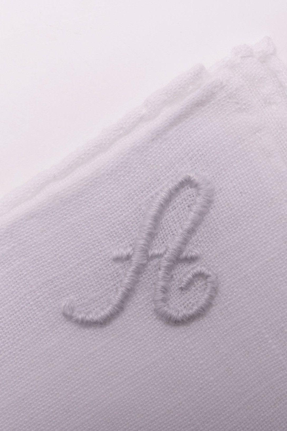 Hand-Embroidered Initial "A" White Linen Pocket Square