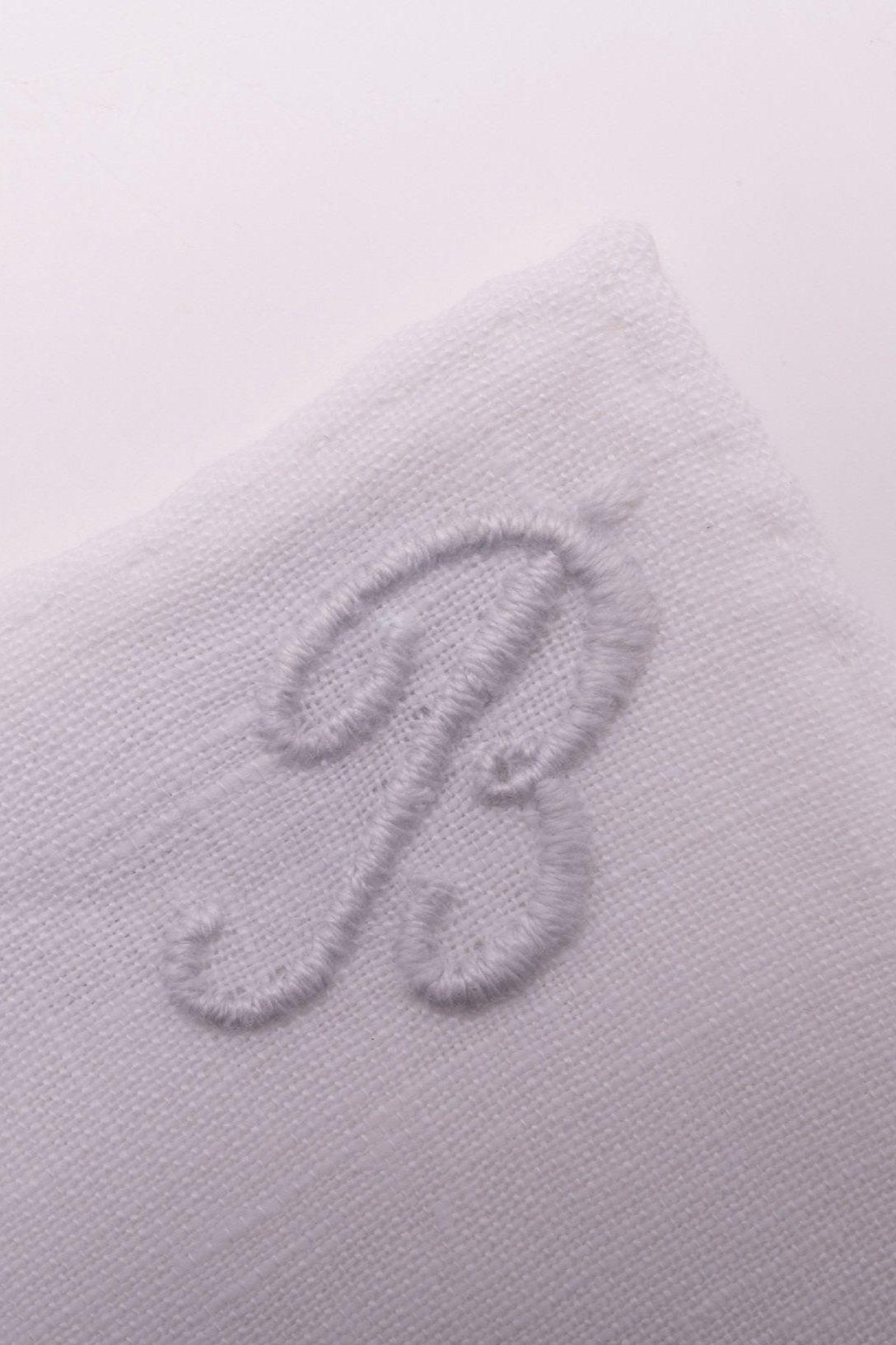 Hand-Embroidered Initial "B" White Linen Pocket Square