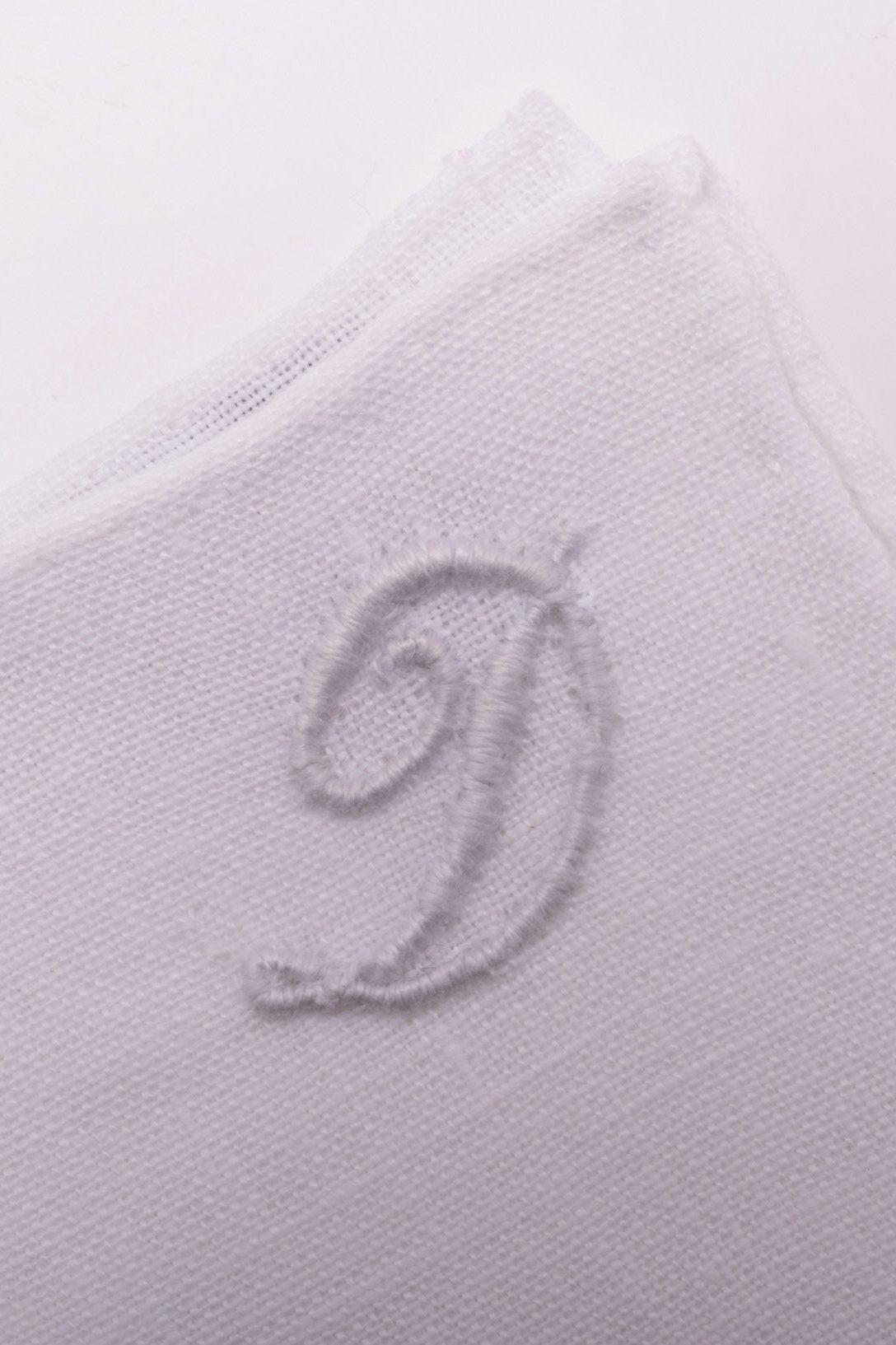 Hand-Embroidered Initial "D" White Linen Pocket Square
