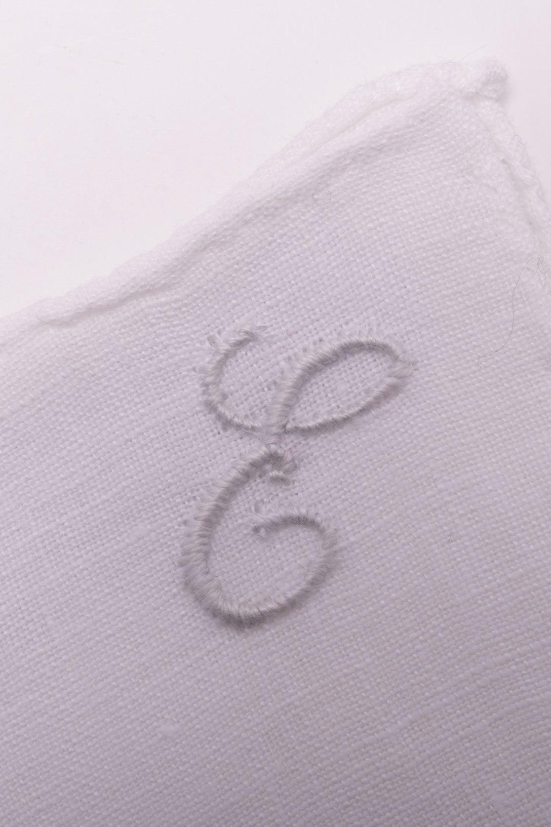 Hand-Embroidered Initial "E" White Linen Pocket Square