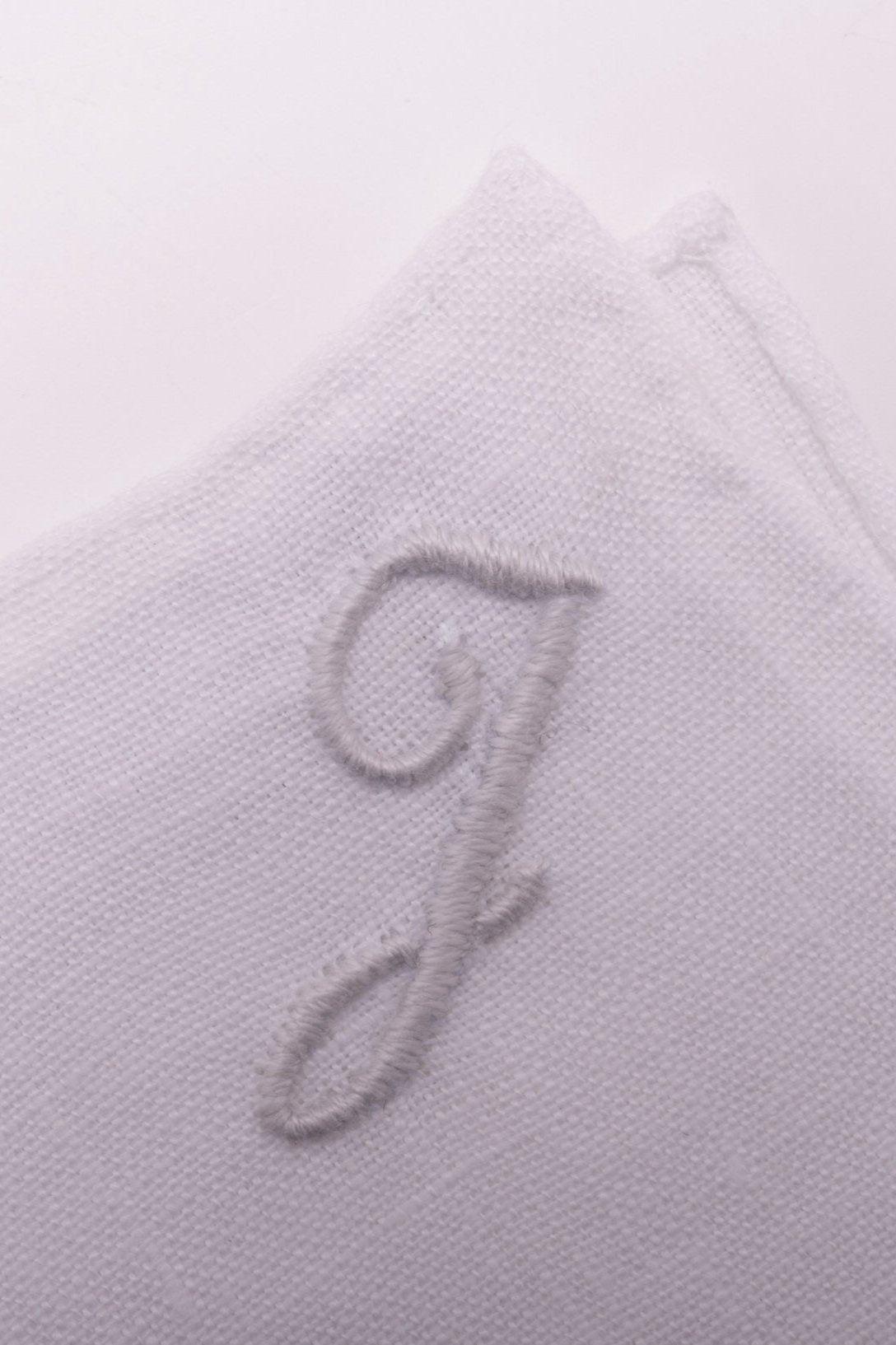 Hand-Embroidered Initial "J" White Linen Pocket Square
