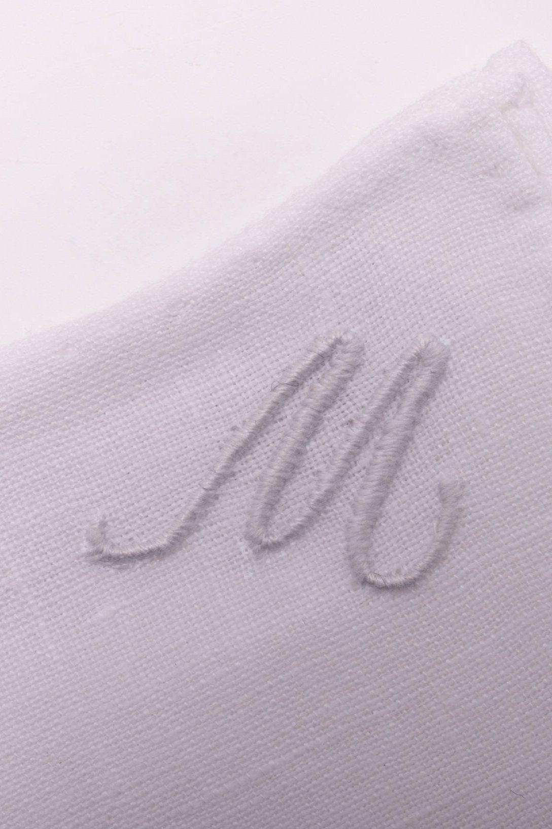 Hand-Embroidered Initial "M" White Linen Pocket Square