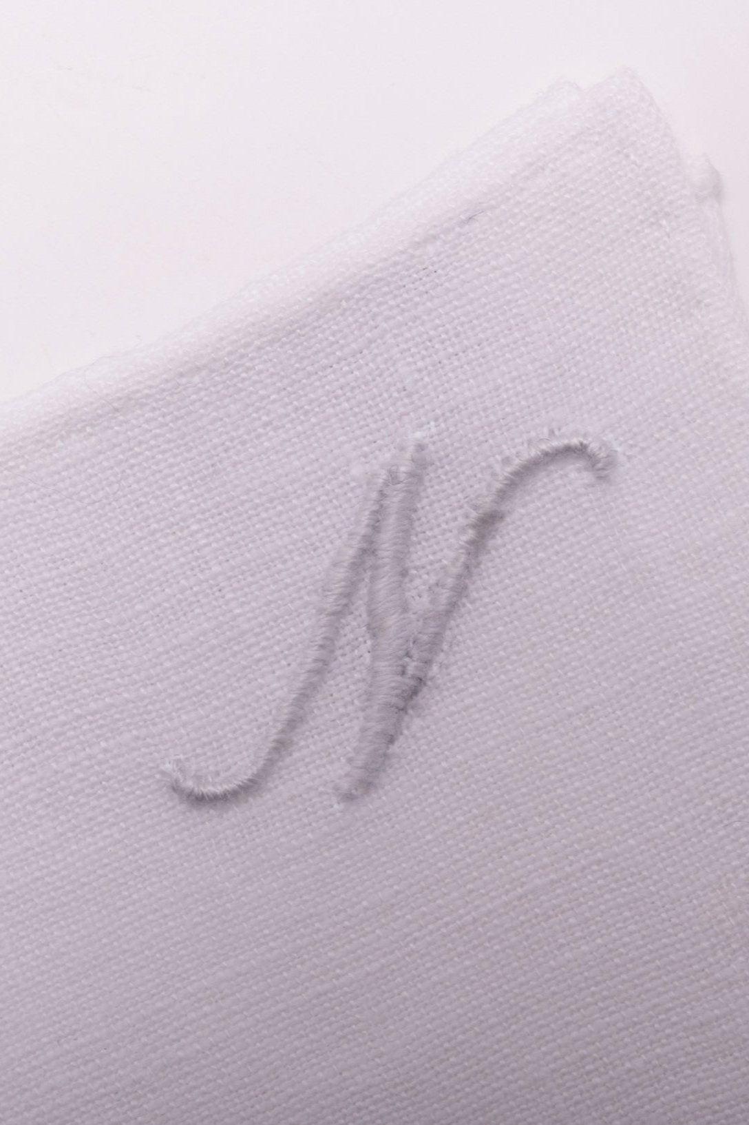 Hand-Embroidered Initial "N" White Linen Pocket Square